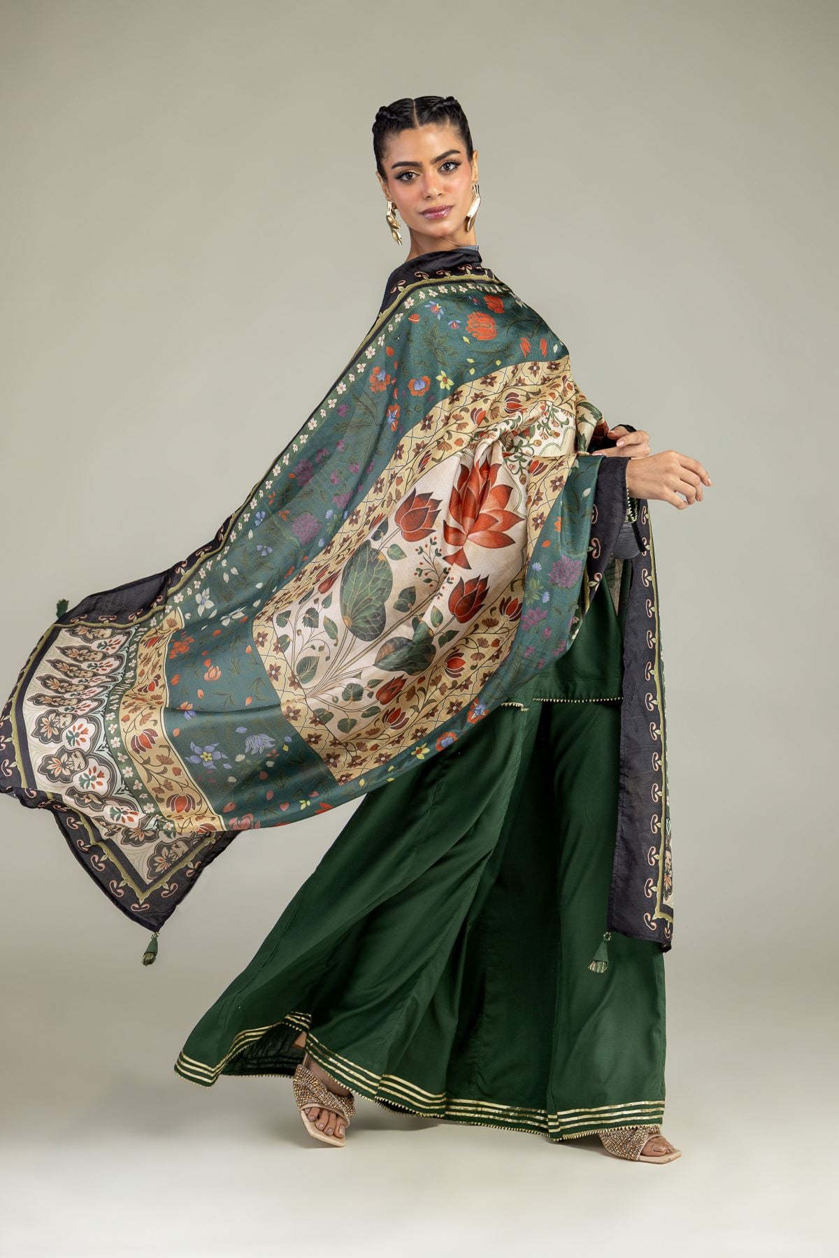Printed Polyester Silk Silk Floral Dupatta - 2-26-203-A-C1-VG