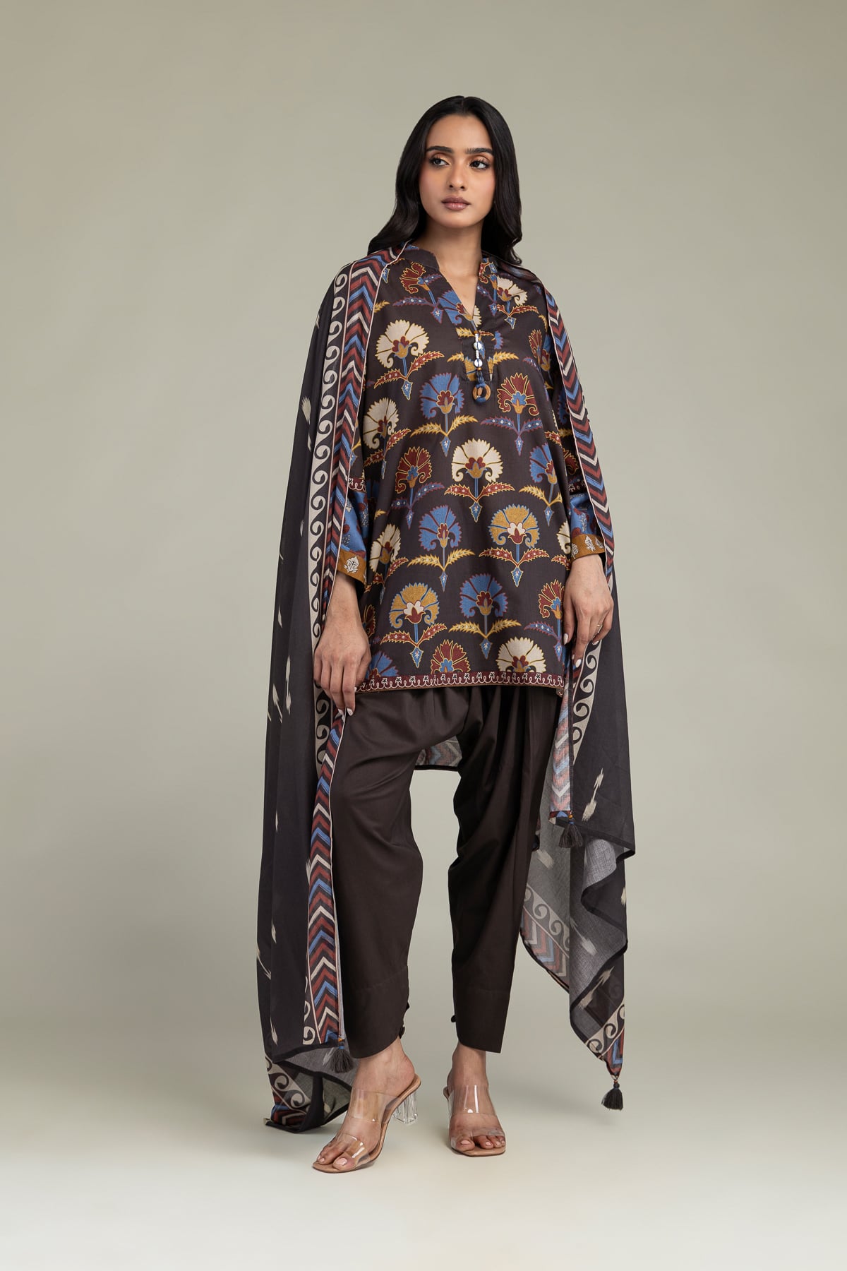 Printed Cambric Brown Cambric Shalwar - 1-26-301-B-I1-VG