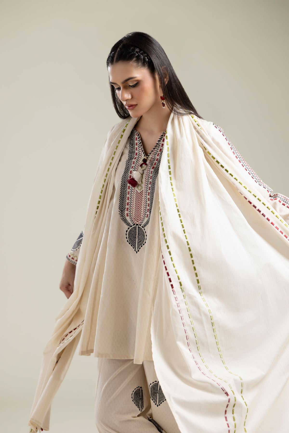 Embroidered Lawn Lawn Geometric Dupatta - 1-26-134-A-E-VG