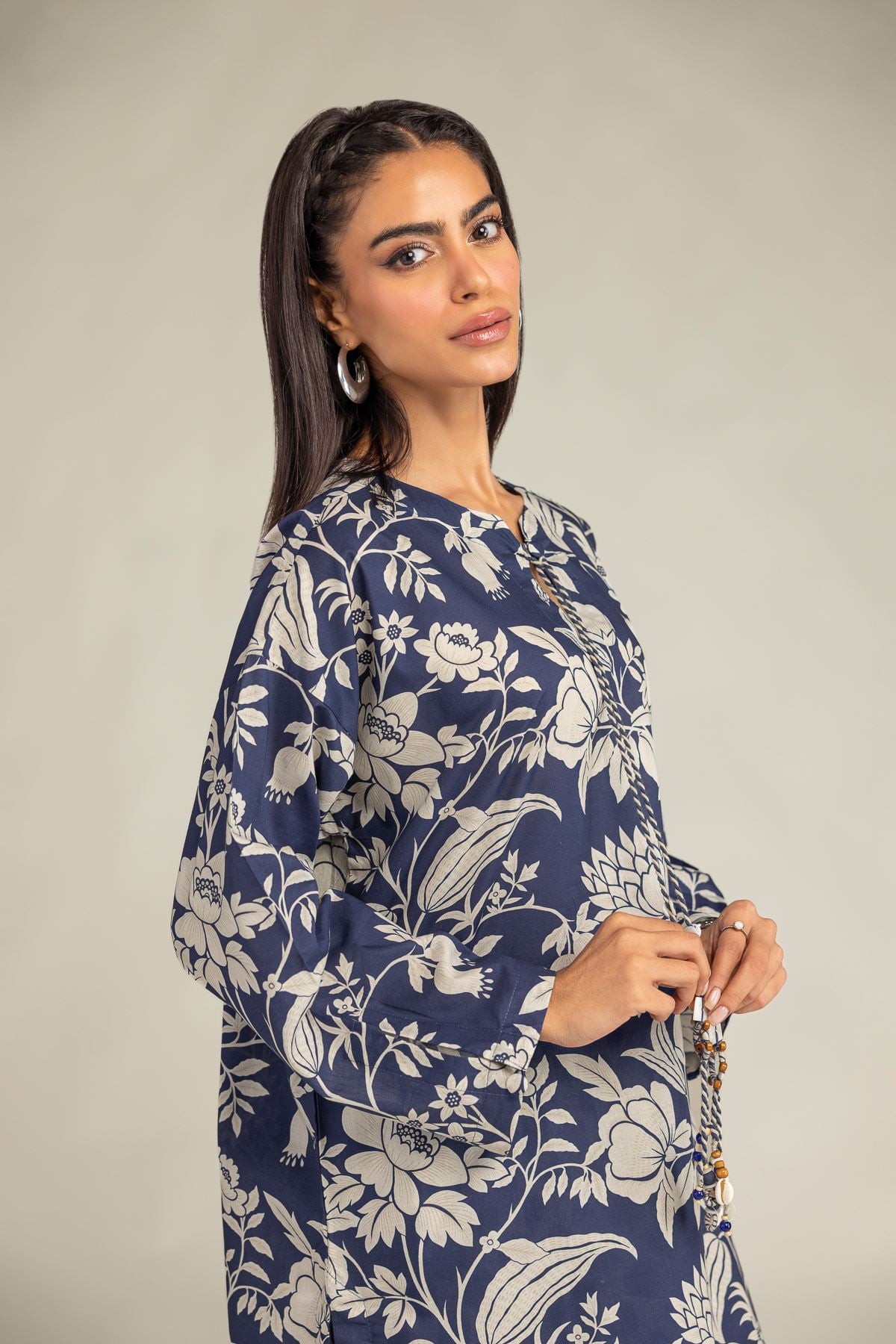 Printed Cambric Floral Navy Kurta - 2-26-308-A-G1-VG