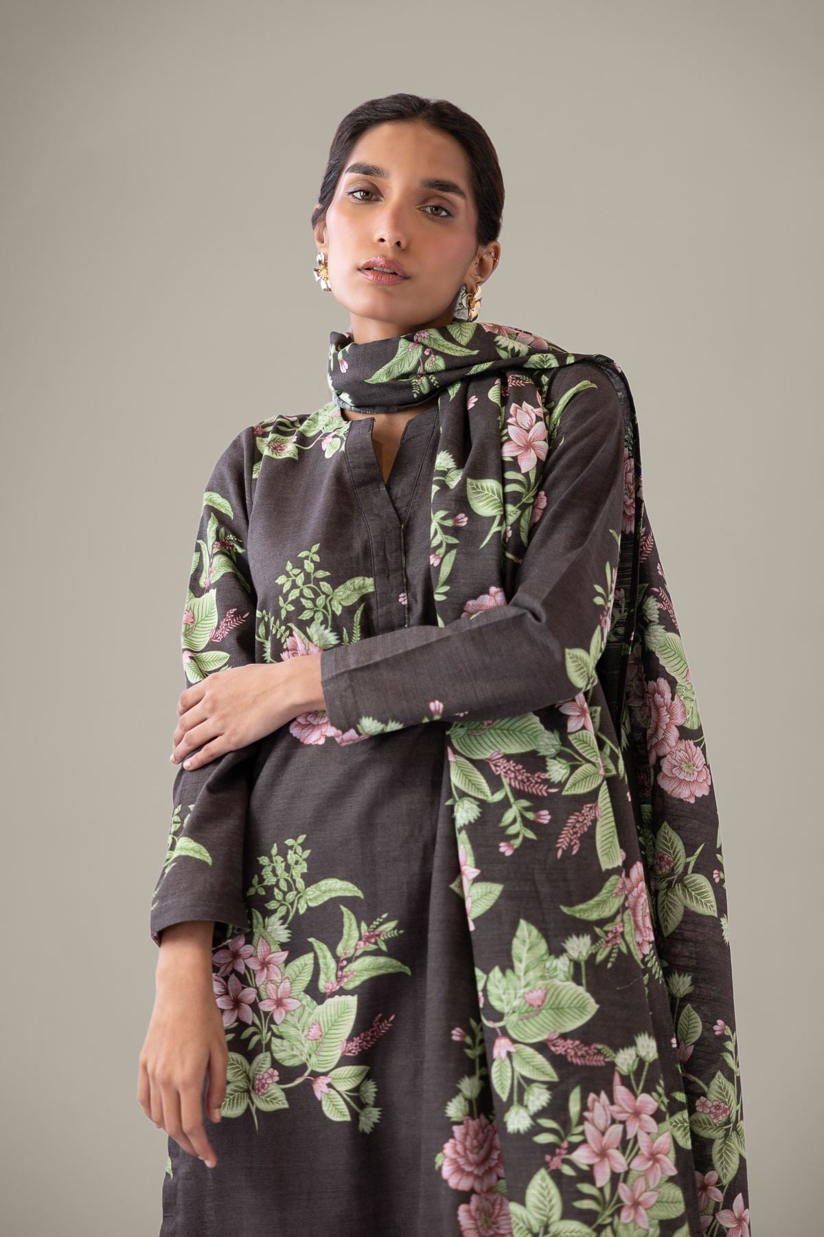 Printed Textured Cotton Dupatta - 25-09-12E2-04TA-VG