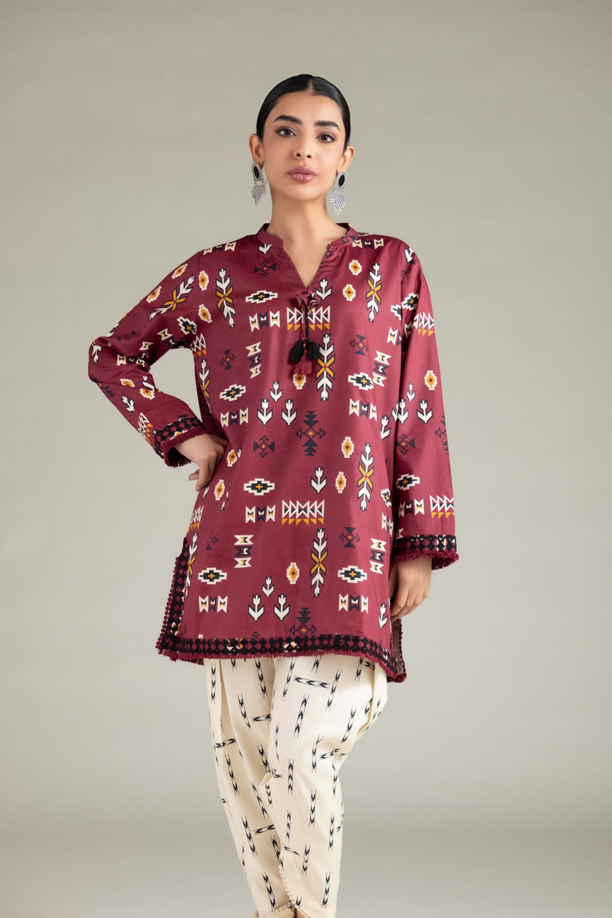 Embroidered Cotton Viscose Kurta - 25-10-12E12-03TA-VG