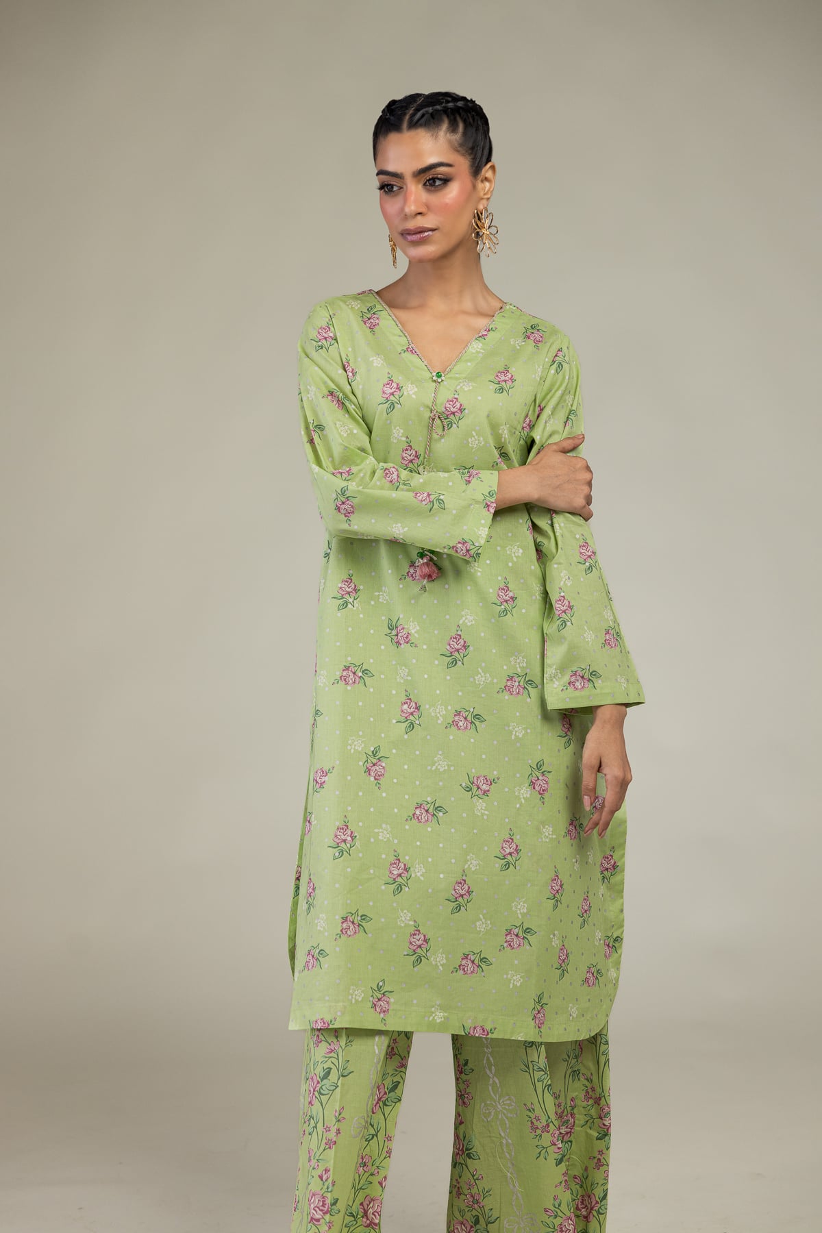 Printed Cambric Floral Longline Kurta - 1-26-236-A-I2-VG