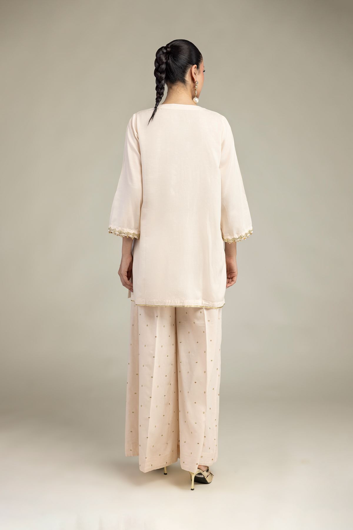Embroidered Raw Silk Short Silk Kurta - 25-10-11E1-01TB-VG
