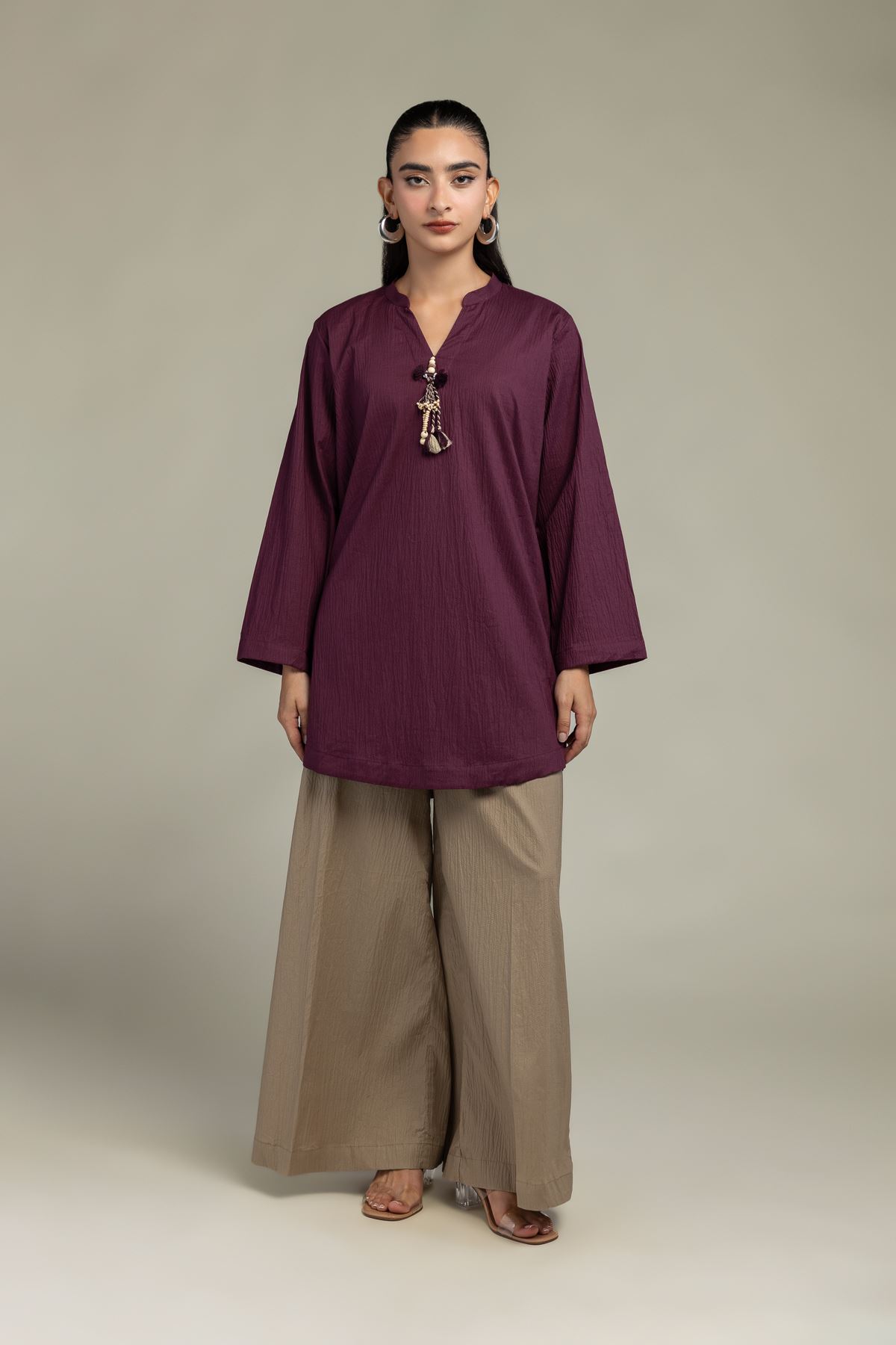 Dyed Cotton Crinkle Cotton Solid Pants - 1-26-102-A-F-VG