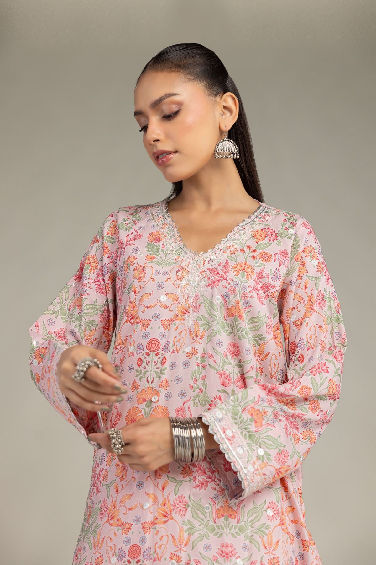 Embroidered Cotton Viscose Short V-Neck Kurta - 1-26-245-A-J1-VG