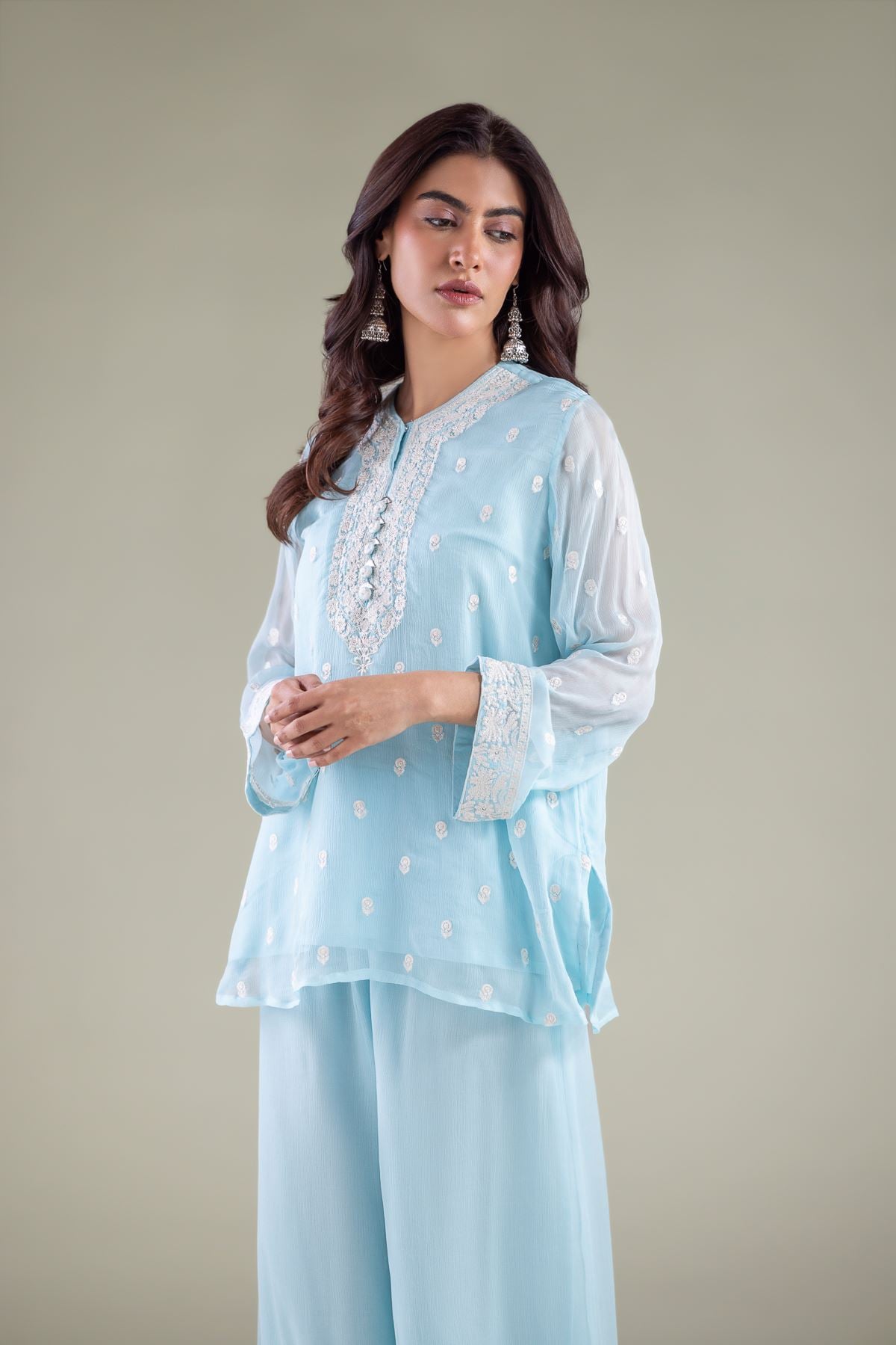 Embroidered Chiffon 2-Piece Co-ord Set - 1-26-127-A-D-VG