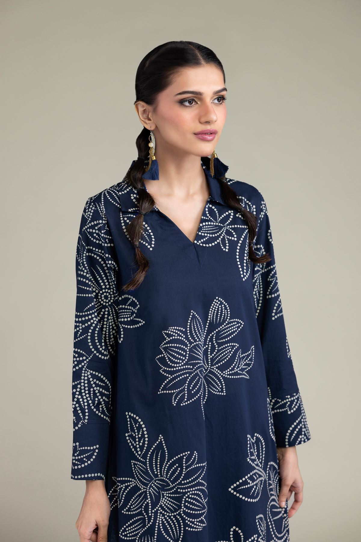 Printed Cambric Navy Longline Kurta - T-A11-26-116FJ2-VG
