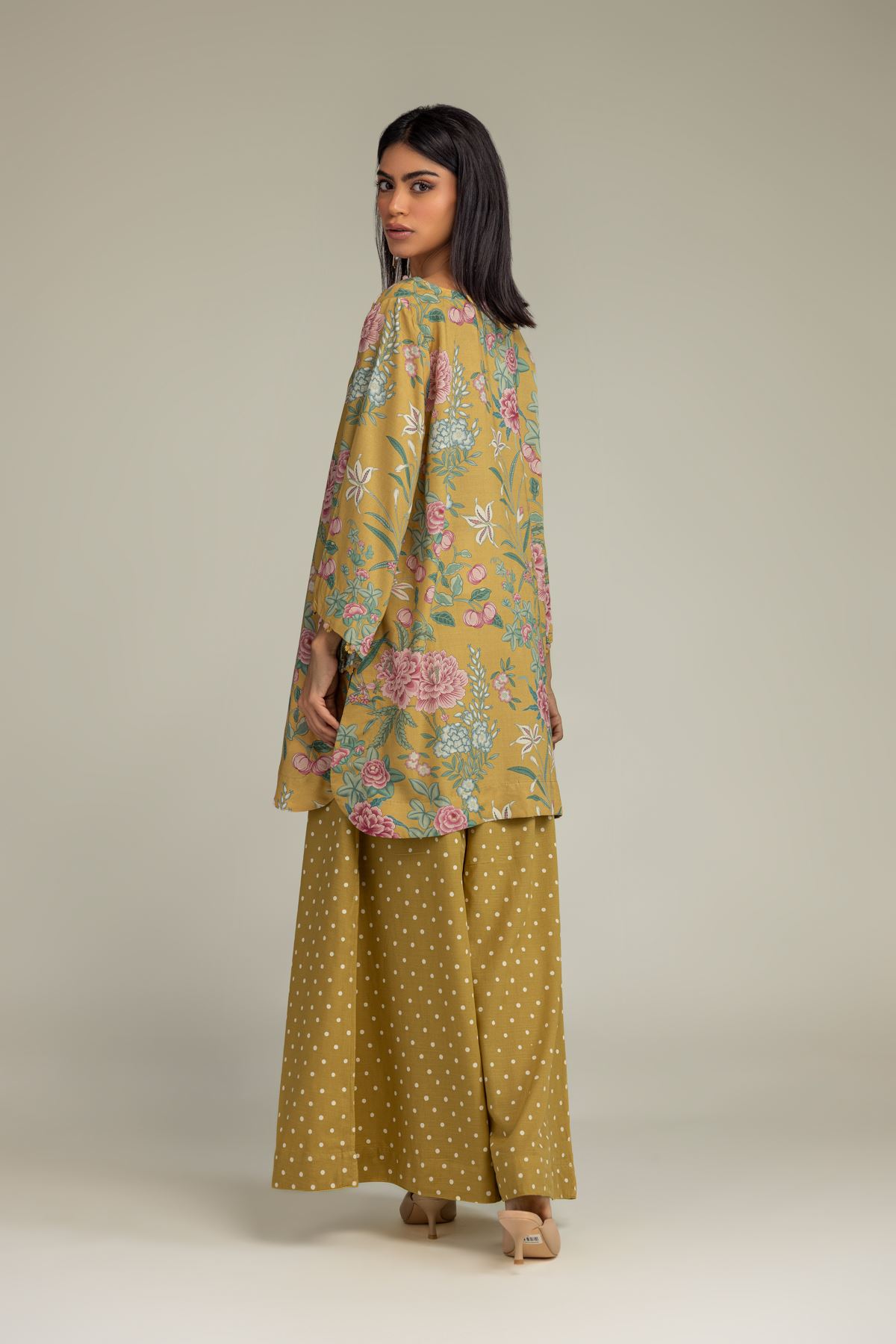 Printed Raw Silk Short Mustard Kurta - 1-26-309-B-D1-VG