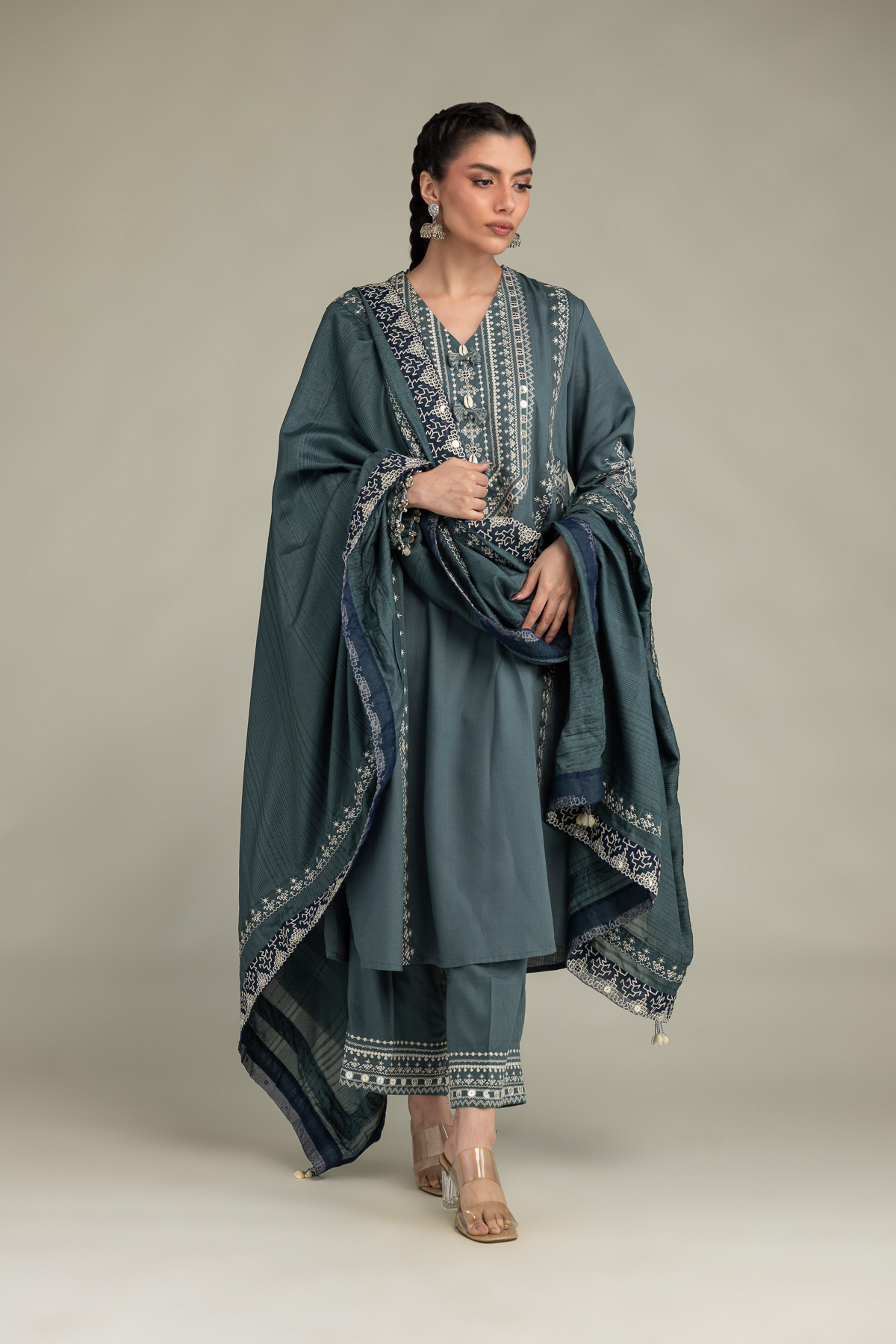 Embroidered Polyester Silk Polyster Silk Dupatta - 1-26-102-A-F-VG