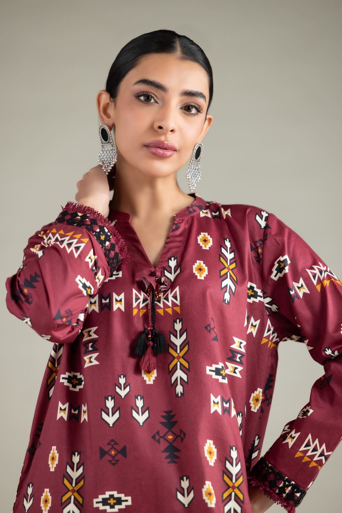 Embroidered Cotton Viscose Kurta - 25-10-12E12-03TA-VG