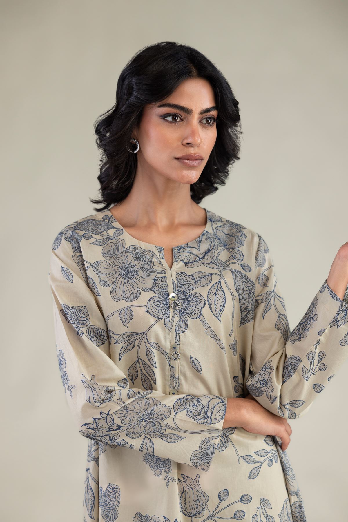 Embroidered Cambric Floral Longline Kurta - 1-26-229-B-F1-VG