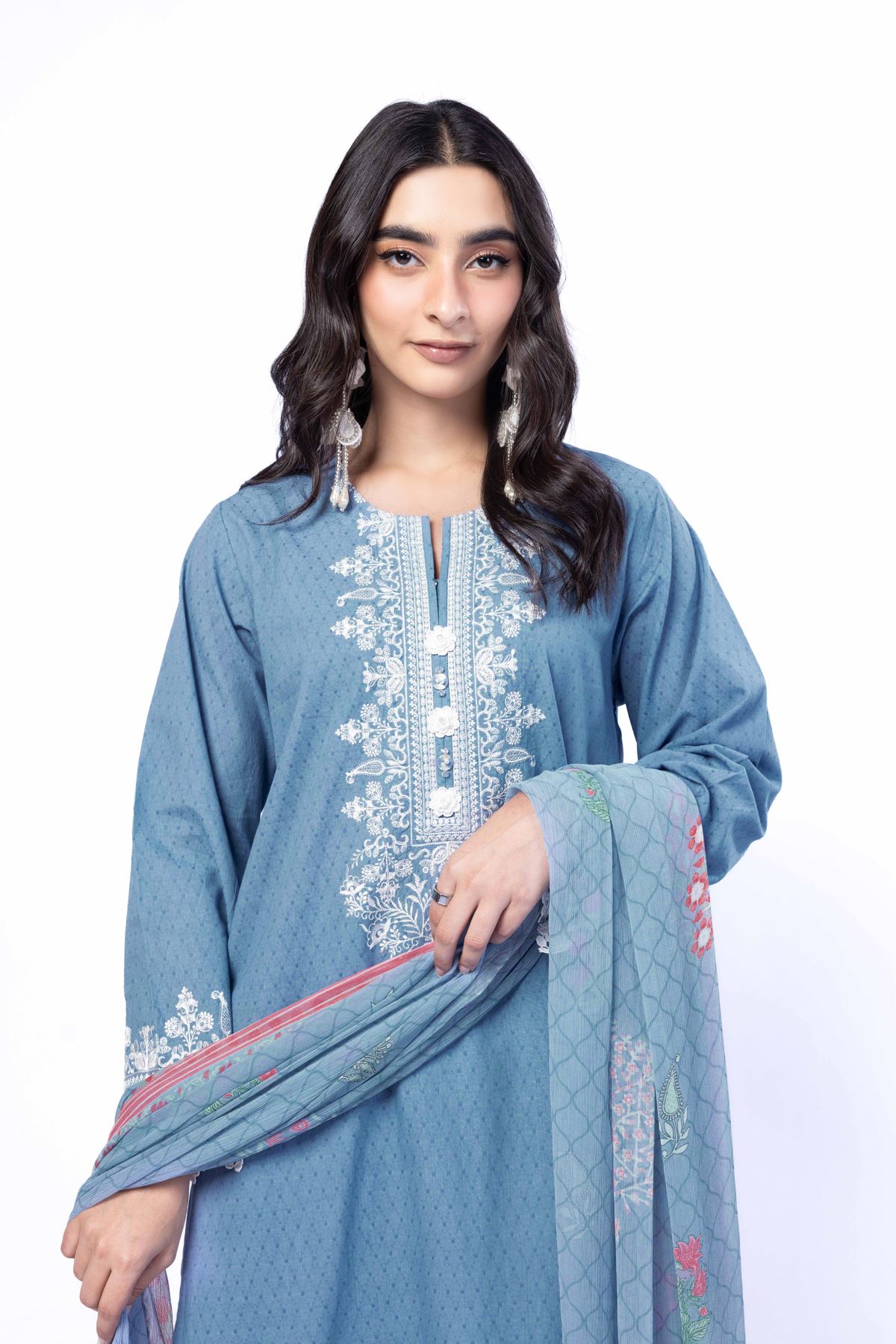 Embroidered Cotton Dobby Fabrics 3 Piece - CA49A-VG