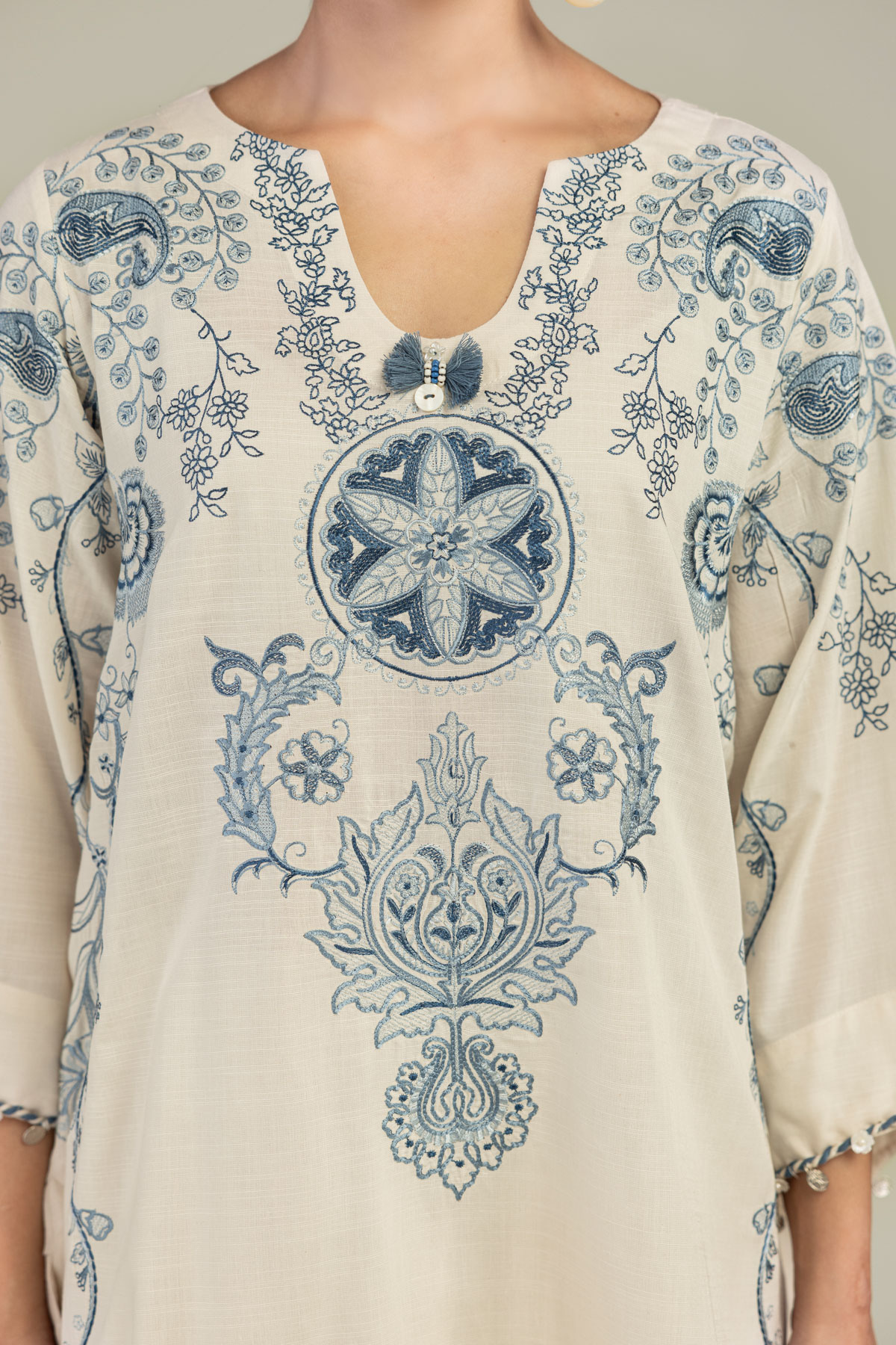 Embroidered Raw Silk Short Silk Kurta - 1-26-309-B-D1-VG