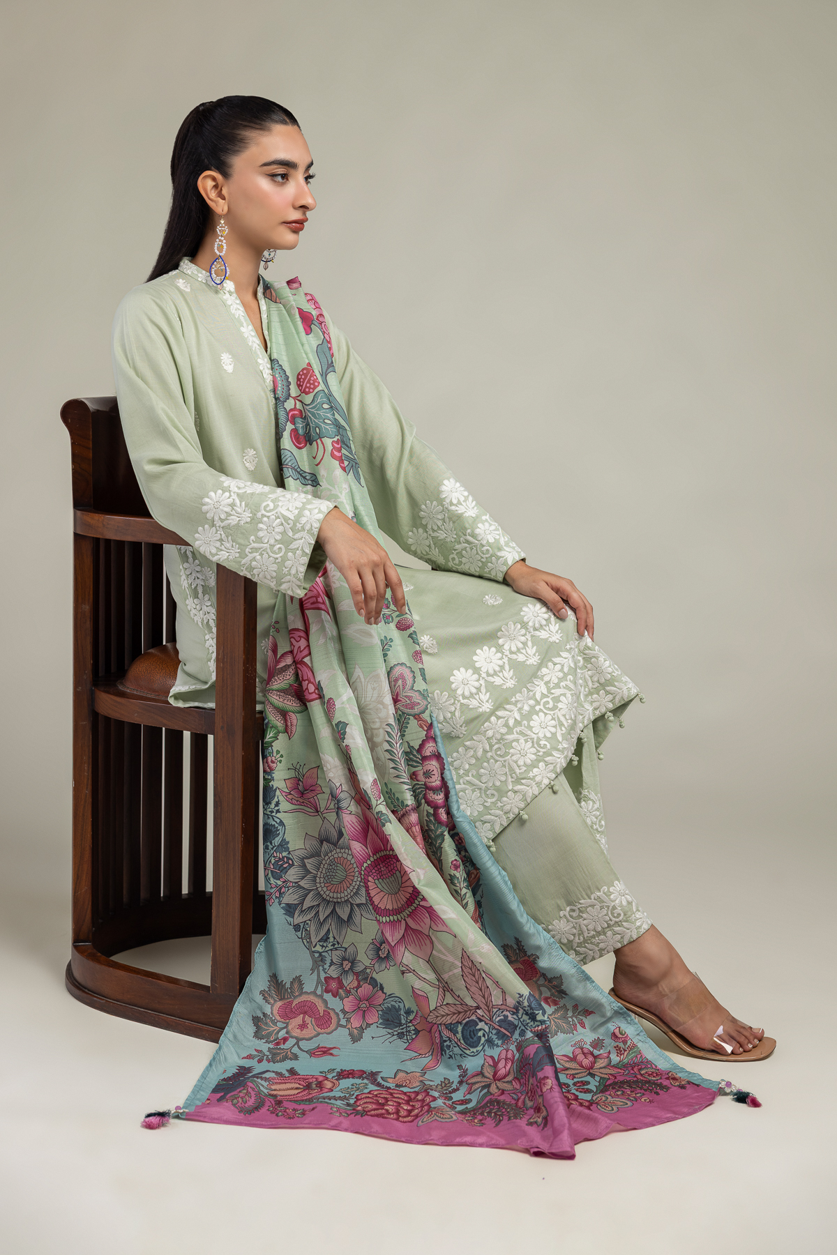 Embroidered Polyester Silk Silk Floral Dupatta - 2-26-106-A-H-VG