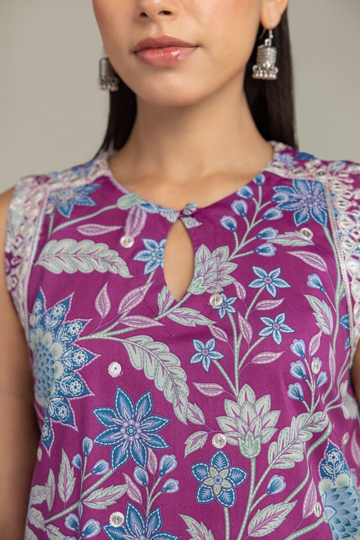 Embroidered Cotton Viscose Floral Sleeveless Kurta - 1-26-227-A-B1-VG