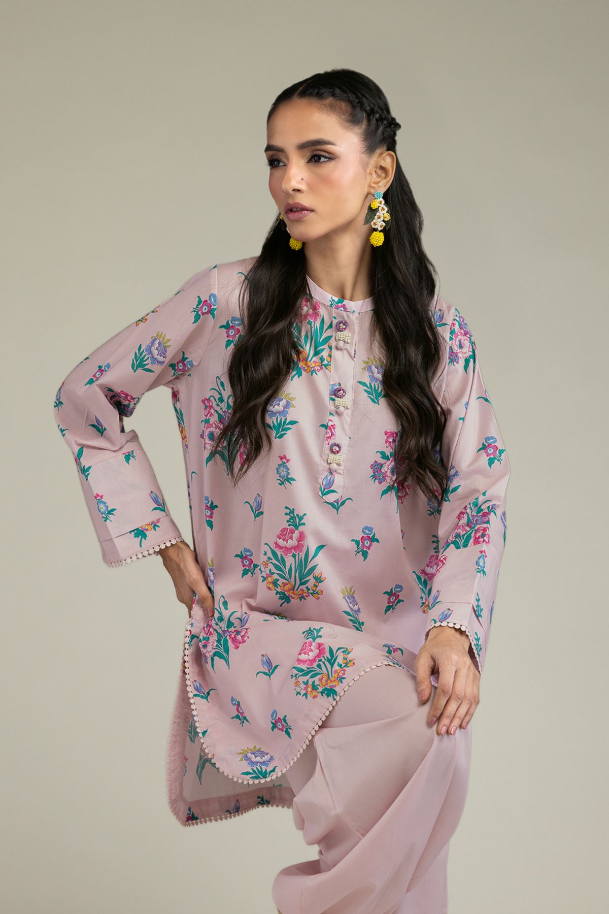 Printed Cambric Short Pink Kurta - 2-26-207-A-C1-VG