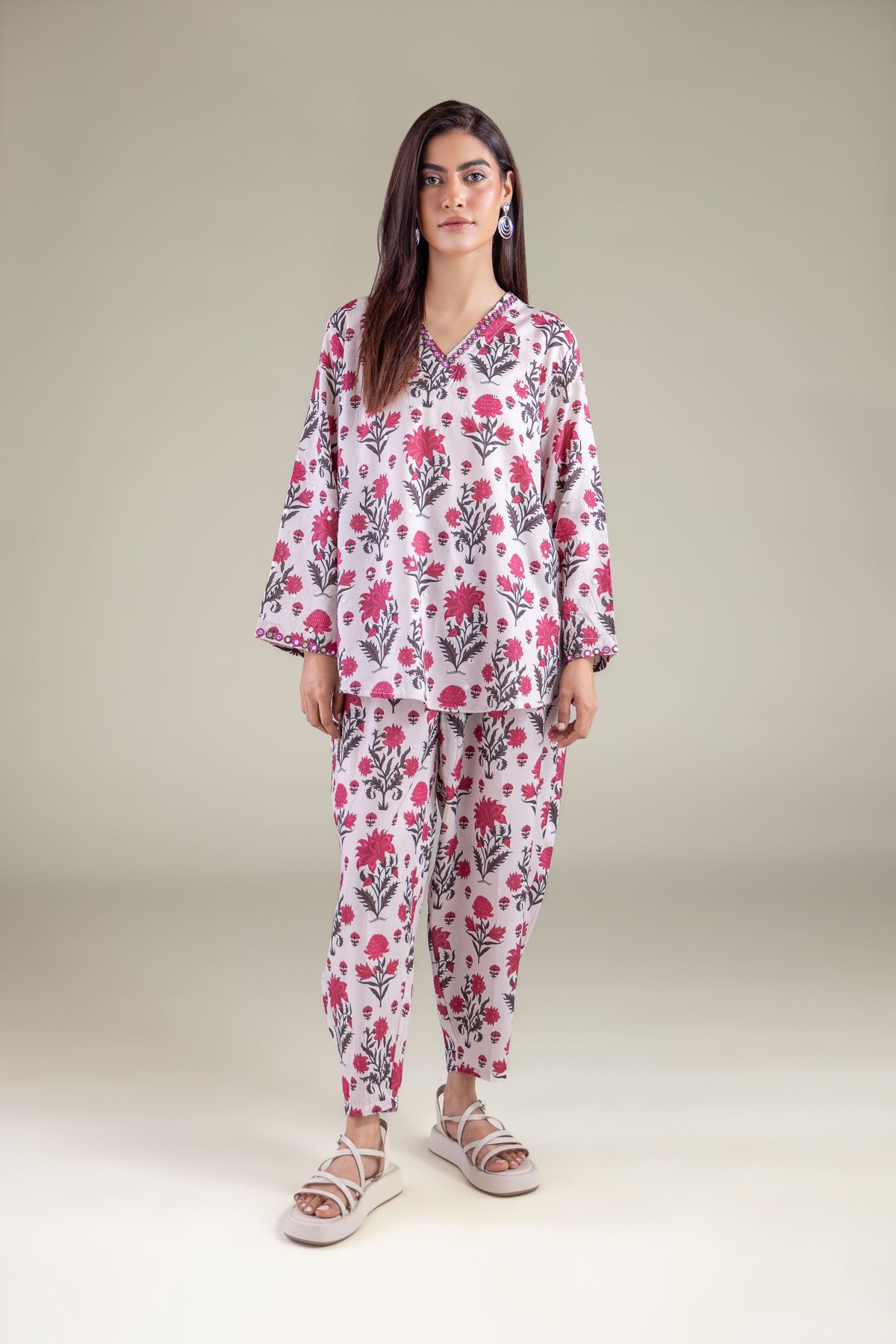 Embroidered Textured Weave Trousers - 6-26-104-B-B-VG
