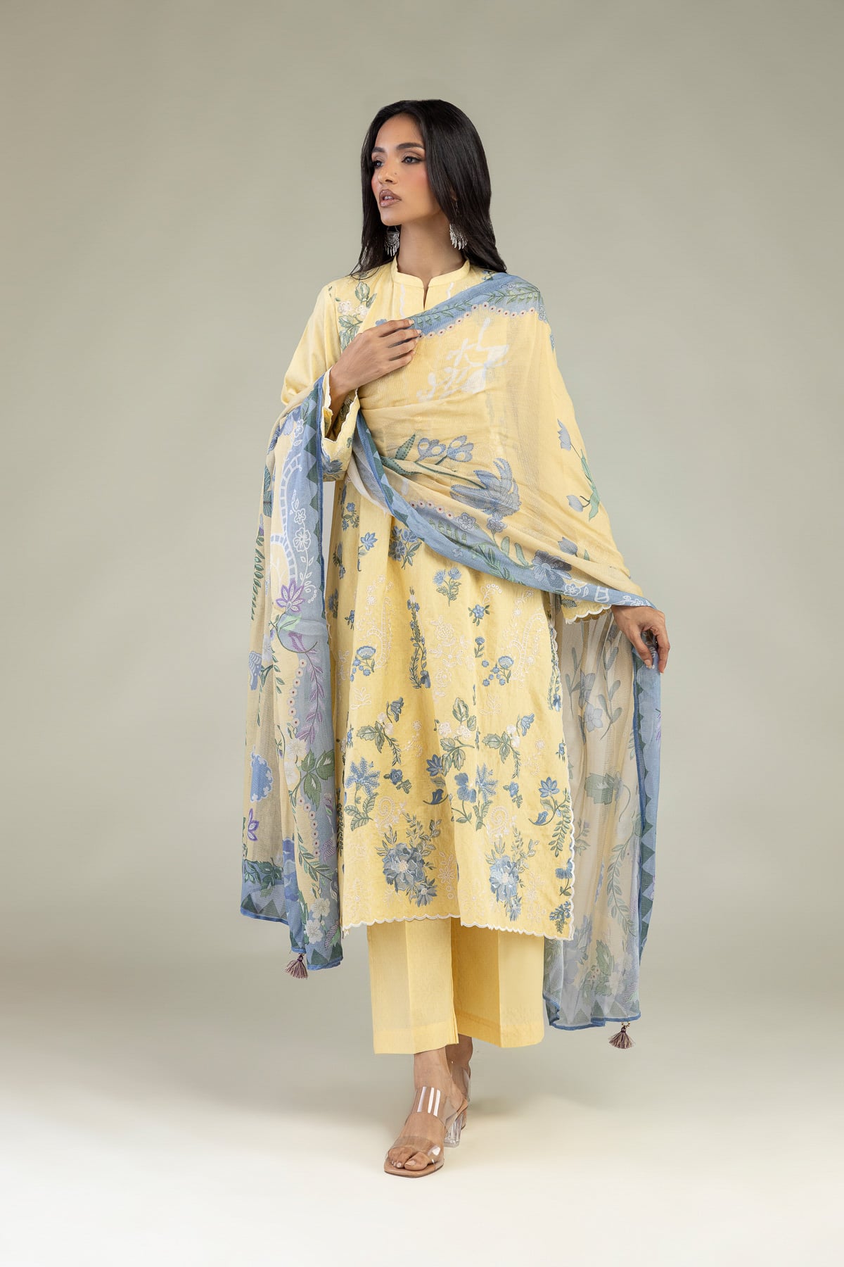 Embroidered Cotton Dobby Cotton Tailored Set - A22-26-214FH1-VG