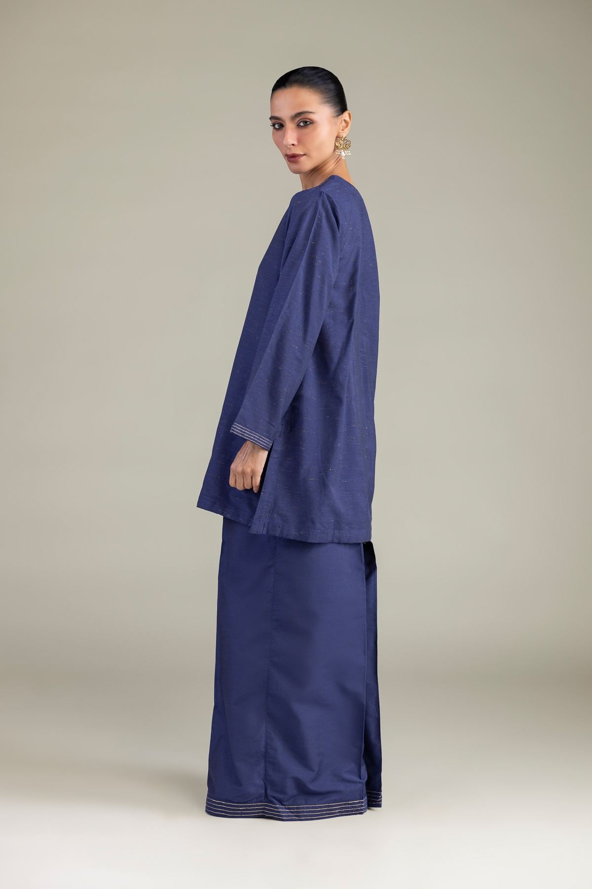 Dyed Raw Silk Navy Solid Pants - 8-26-303-A-B1-VG