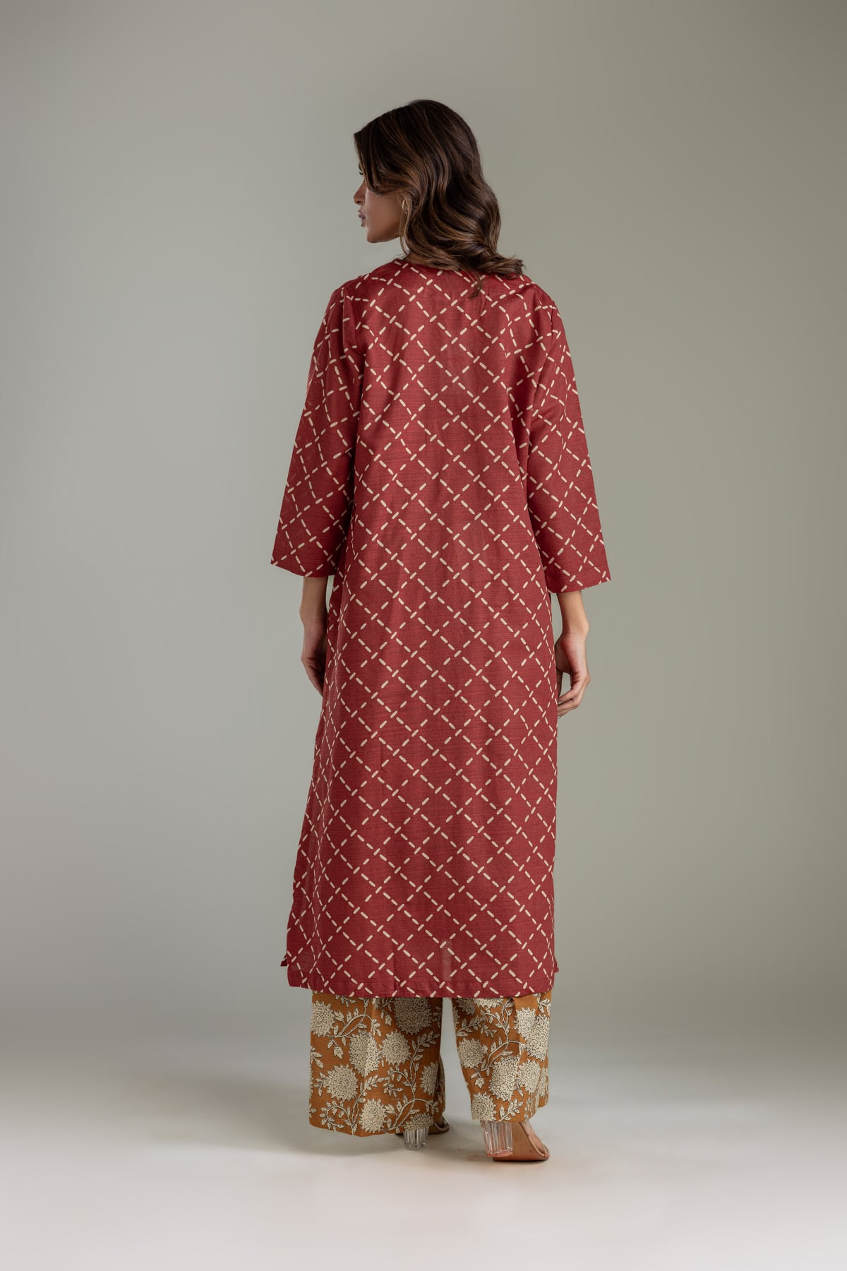 Printed Light Khaddar Longline Khaddar Kurta - 2-26-202-A-D-VG