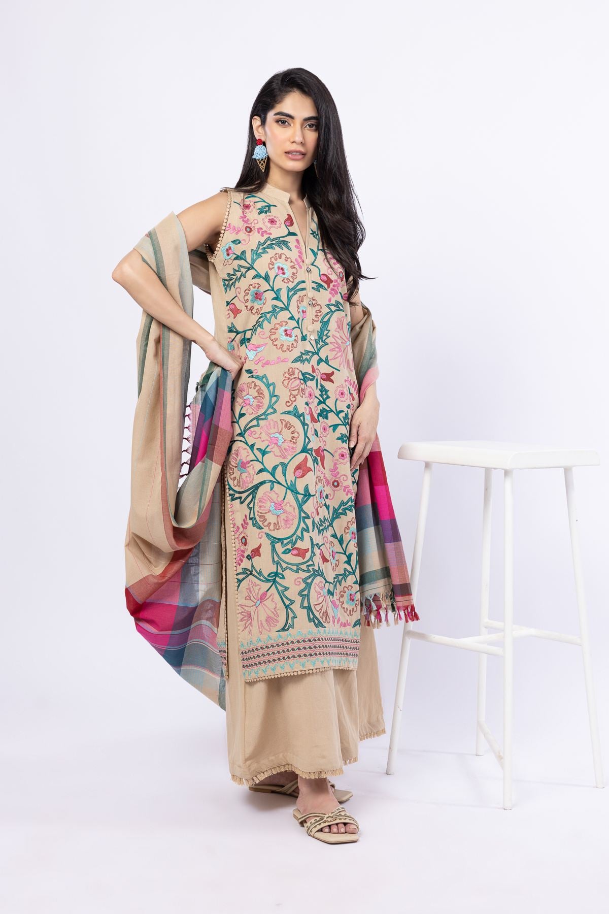 Embroidered Handwoven Cotton Kurta - 25-09-11E3-07TA-VG