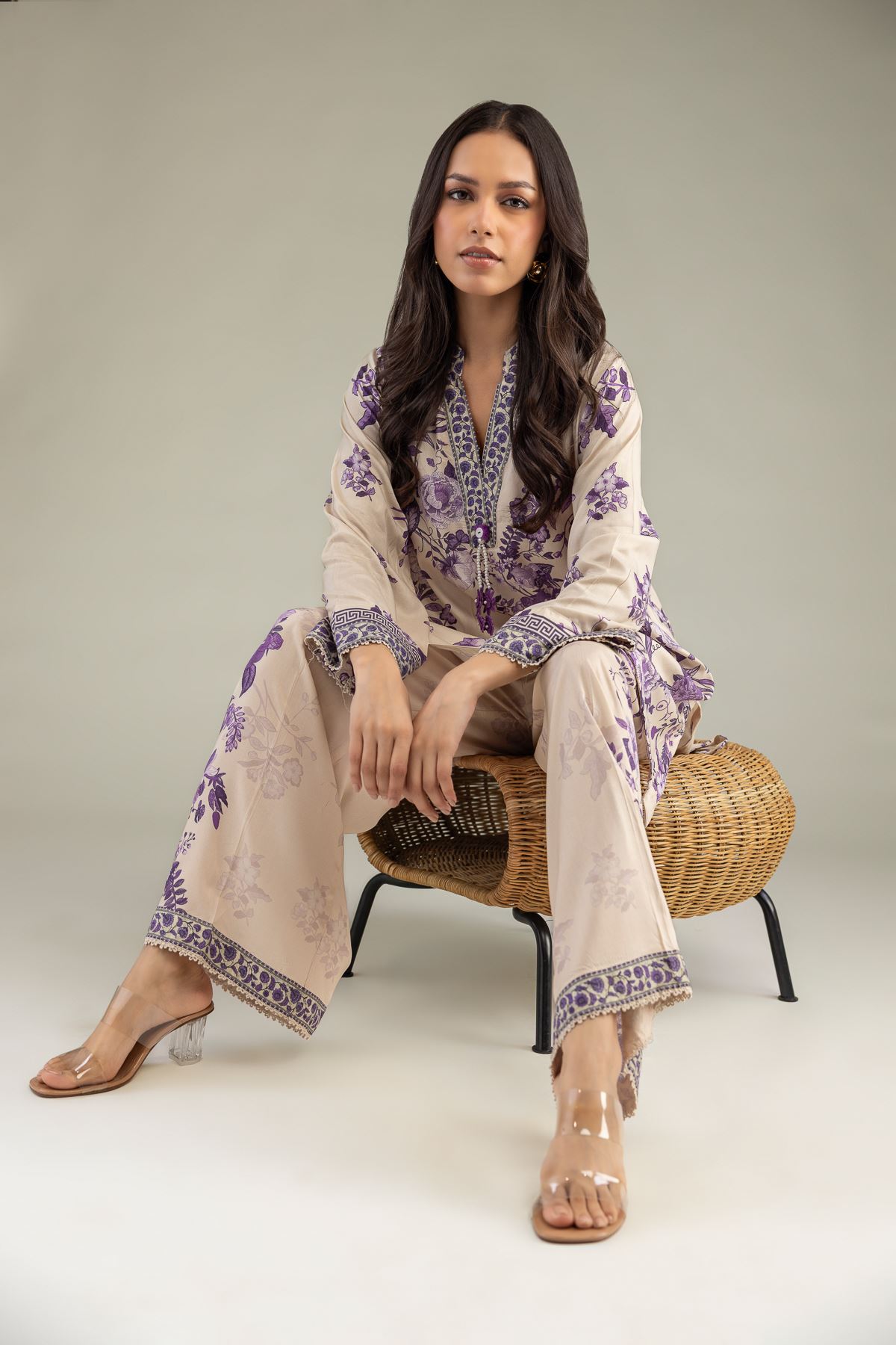 Printed Viscose Floral V-Neck Kurta - 14-26-304-A-D1-VG