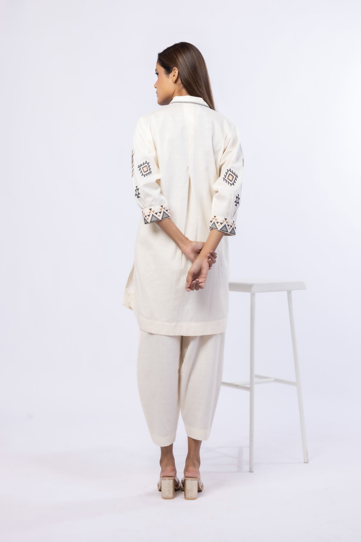 Embroidered Crosshatch Poplin Kurta - 25-04E43-01TB-VG