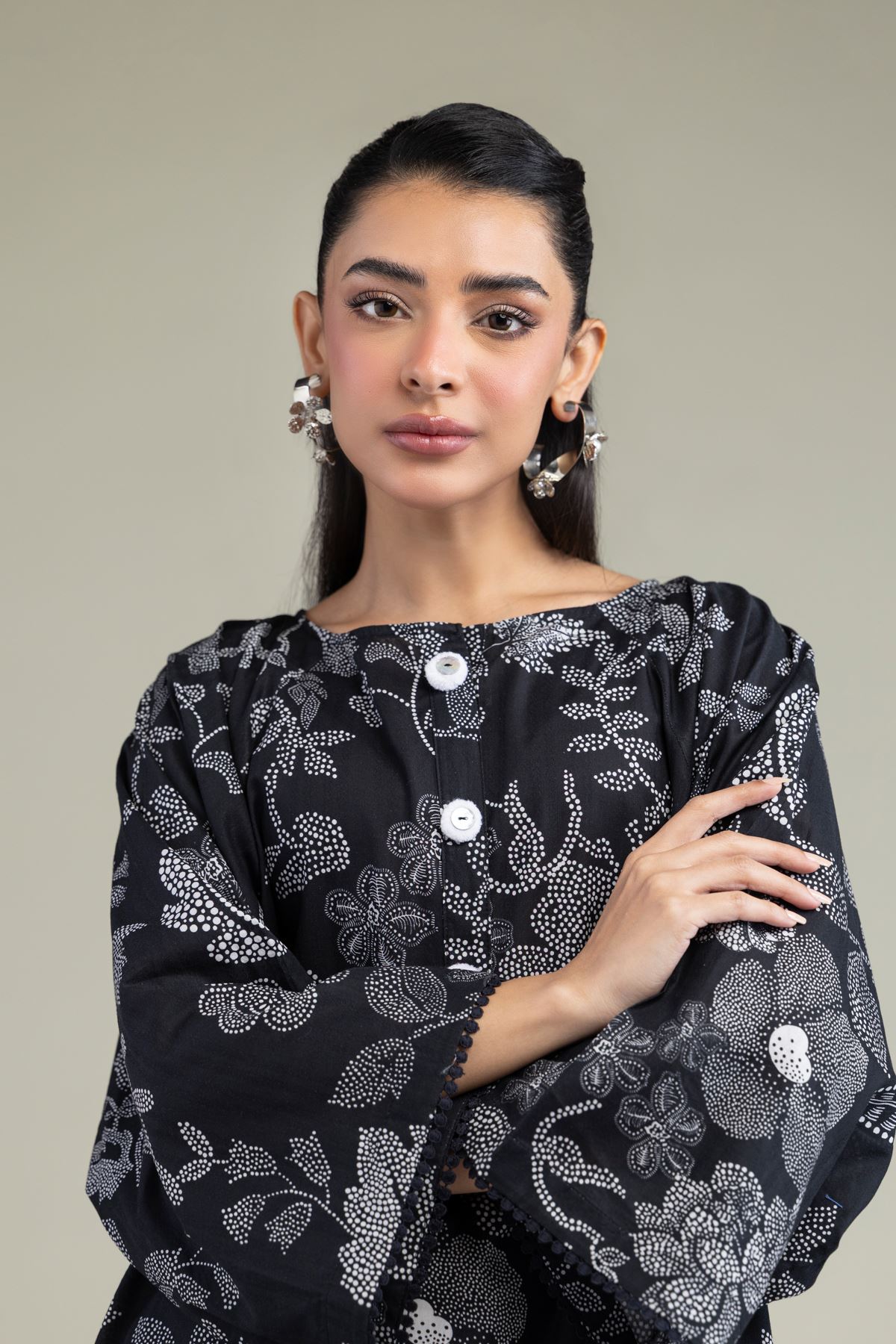 Printed Cotton Dobby Black Longline Kurta - 1-26-219-A-D1-VG