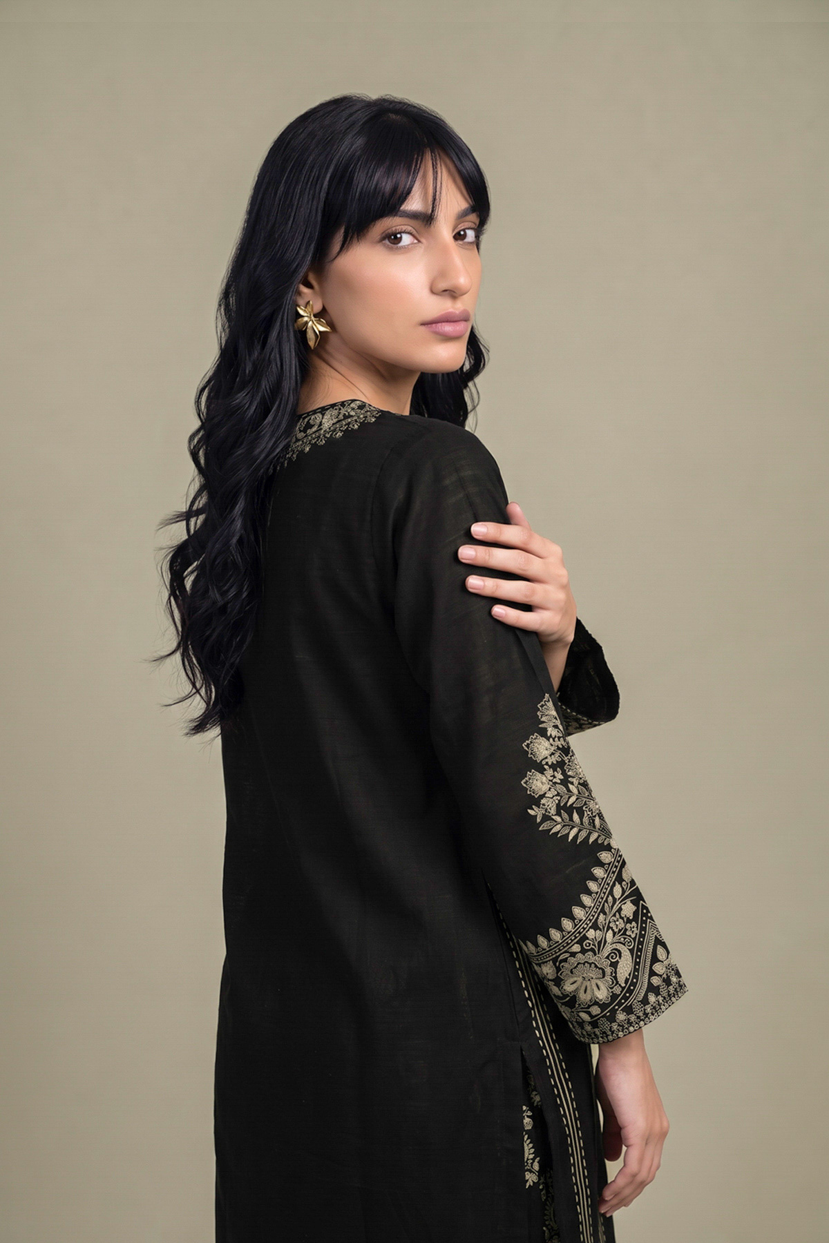 Printed Light Khaddar Black Khaddar Kurta - 2-26-308-A-G1-VG