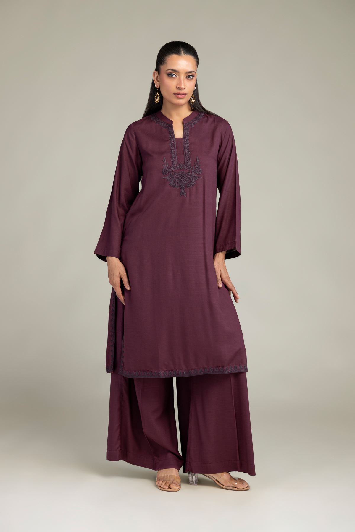 Dyed Raw Silk Purple Silk Kurta - 1-26-322-B-A1-VG
