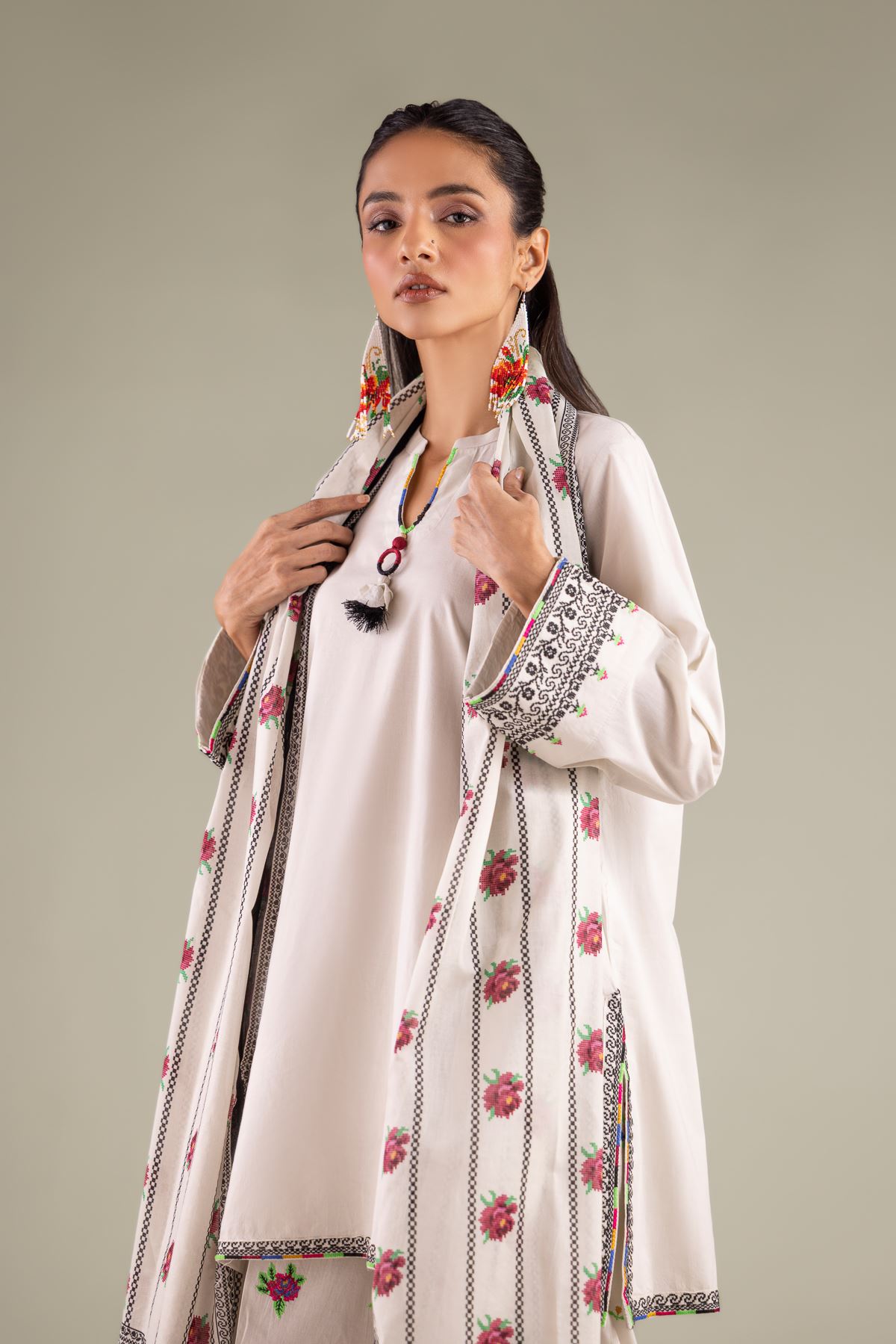 Embroidered Lawn Draped Tassel Dupatta - 1-26-146-A-H-VG