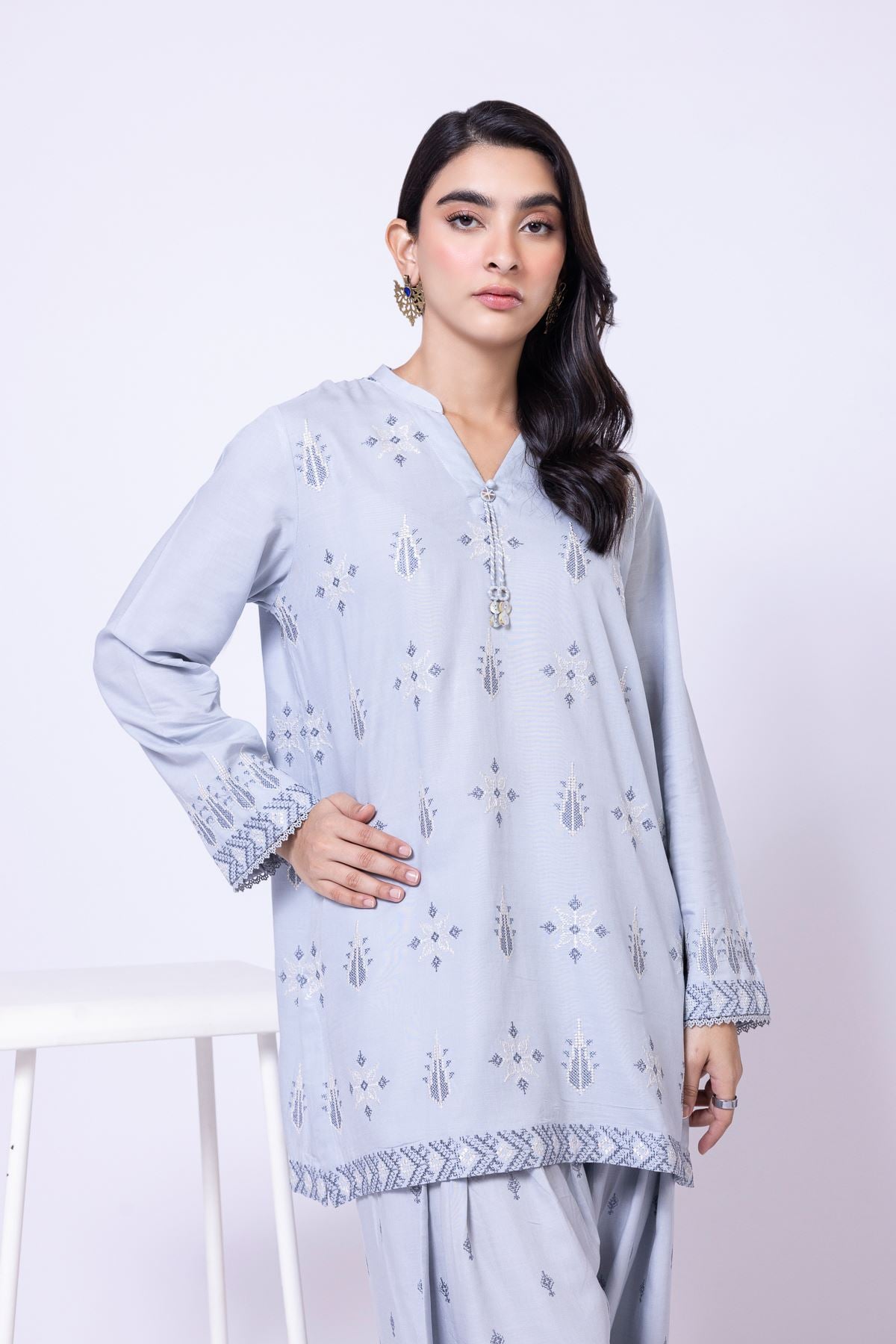 Embroidered Dull Raw Silk Kurta - 25-09-11E14-08TA-VG