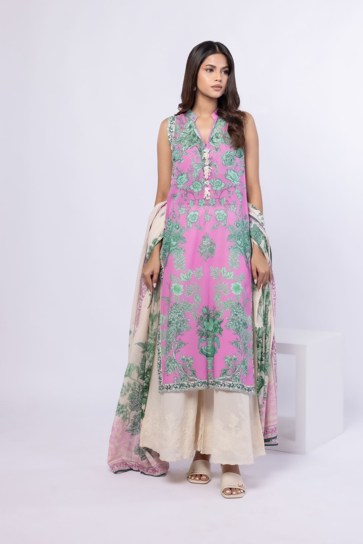 Printed Swiss Voile Kurta - 25-10-11E8S-08SB-VG