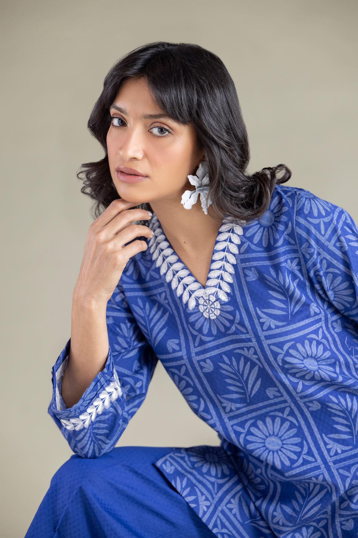 Embroidered Cotton Dobby Kurta - 1-26-113-A-B-VG