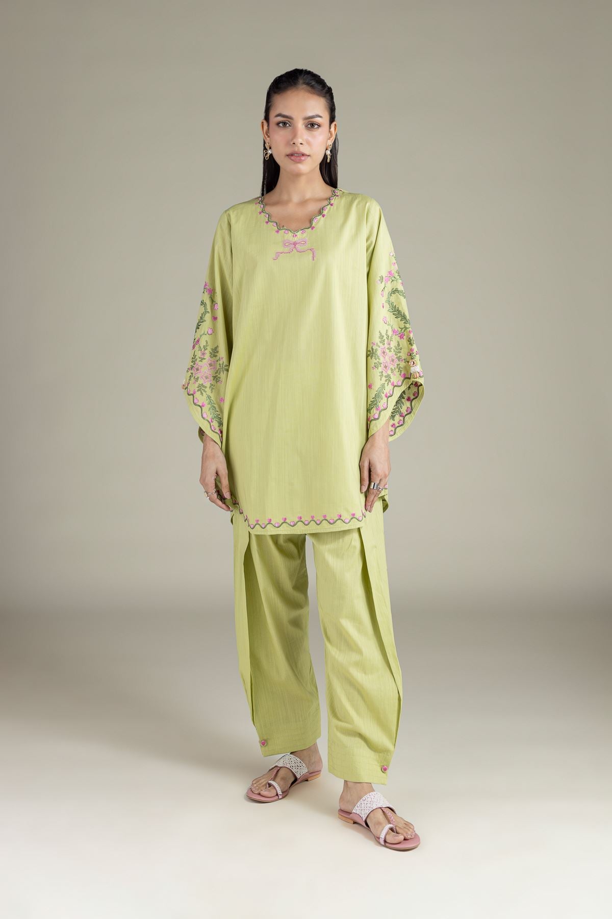 Embroidered Textured Cambric Solid Straight Shalwar - 1001922176