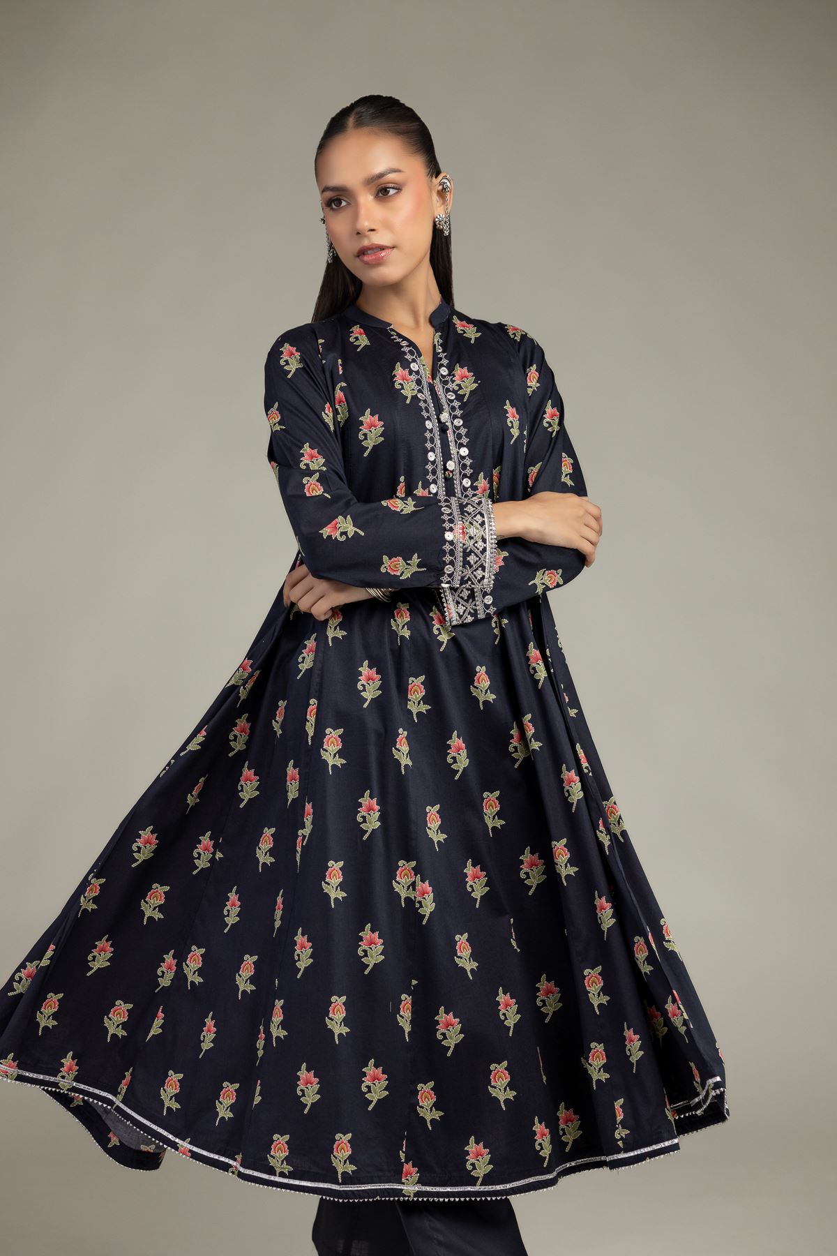 Embroidered Cotton Viscose Long Cotton Kurta - 1-26-234-A-G1-VG