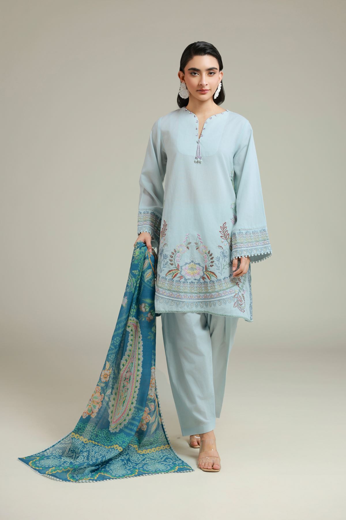 Embroidered Cambric Tailored 3 Piece - T-A33-26-109FA1-VG