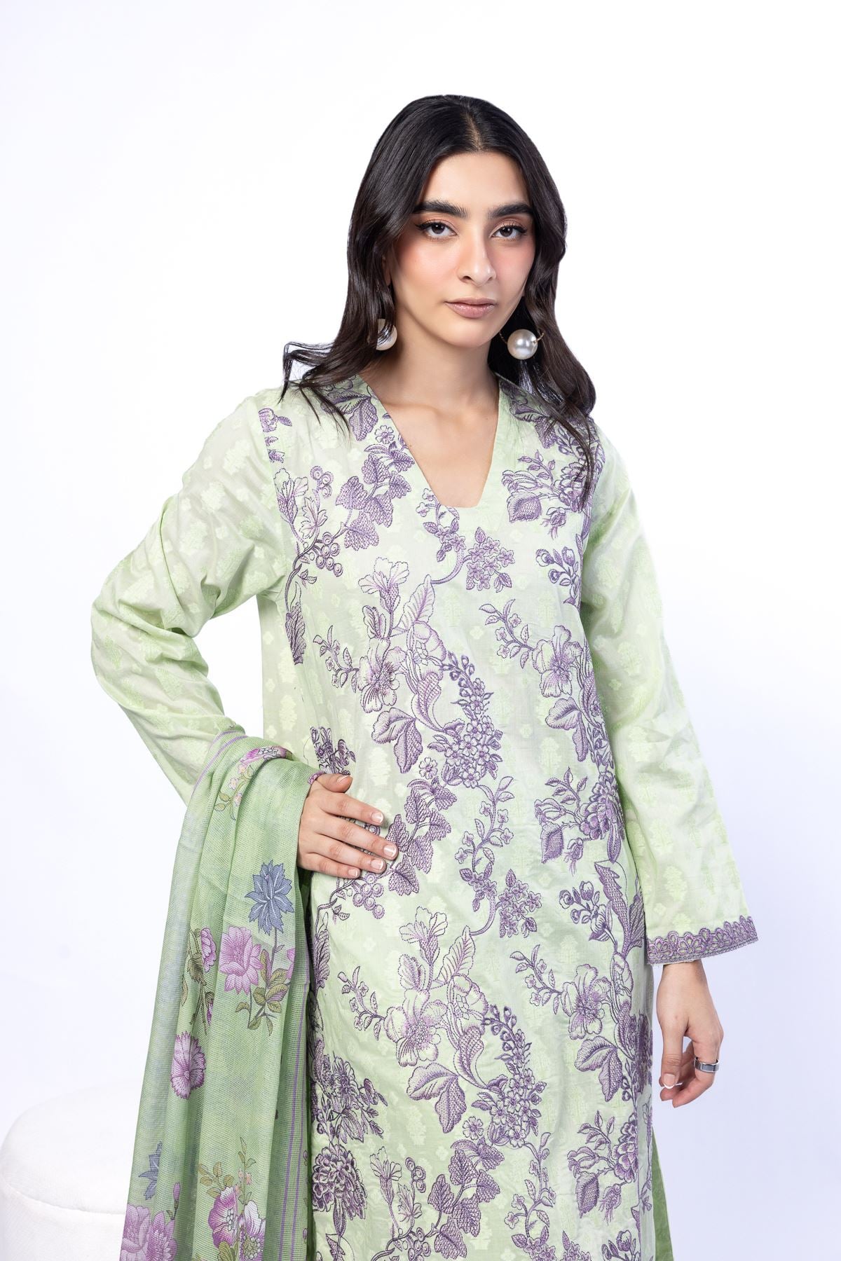 Embroidered Broshia Tailored 3 Piece - T-A33-26-107FG-VG