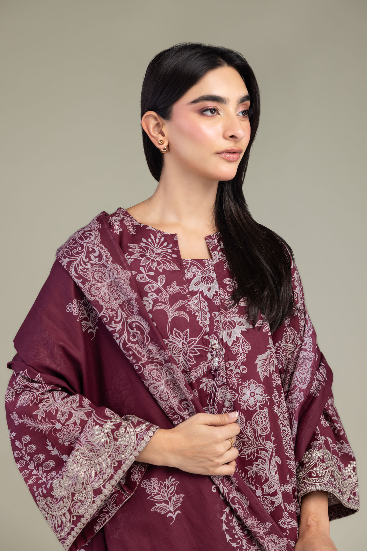 Embroidered Lawn Maroon Lawn Dupatta - A22-26-214FH1-VG