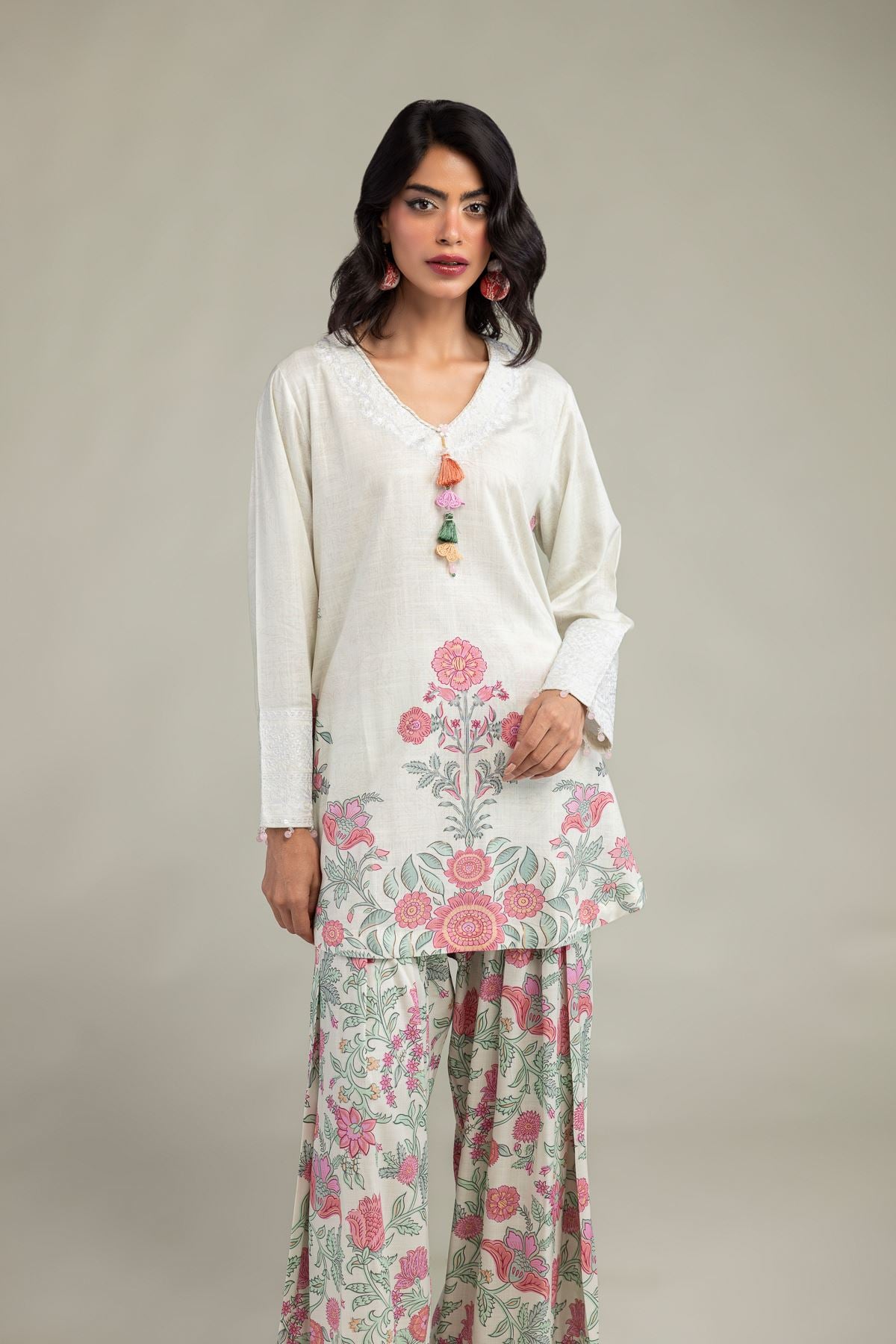 Embroidered Raw Silk Short Silk Kurta - 1-26-102-A-F-VG