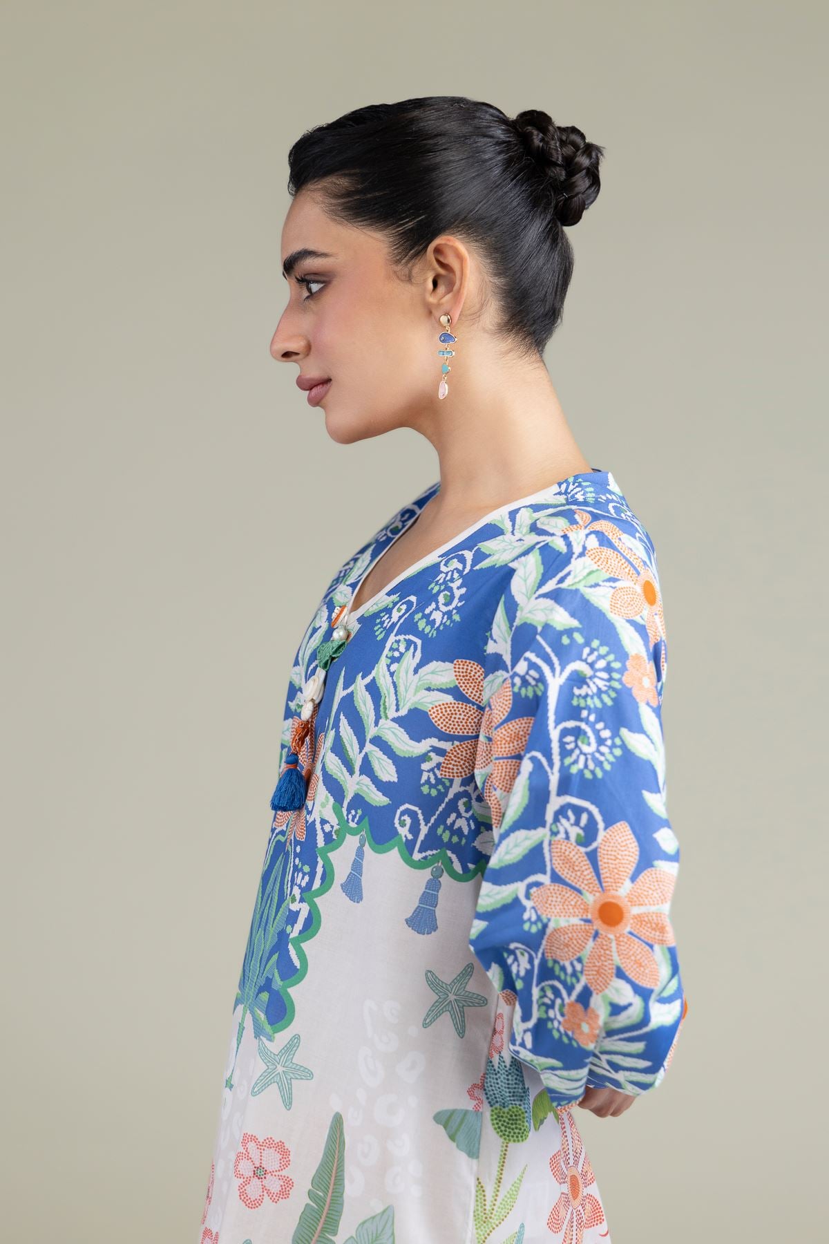Printed Cambric Floral Flared Kurta - 6-26-207-B-E1-VG