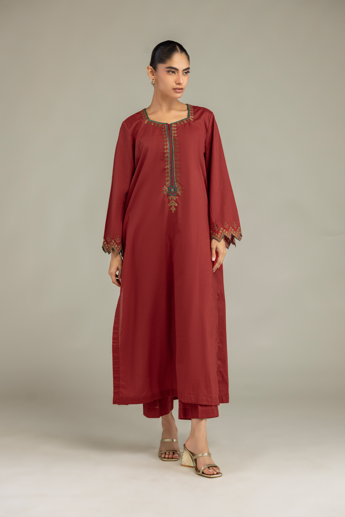 Embroidered Cambric Cambric Solid Pants - 1-26-102-A-F-VG