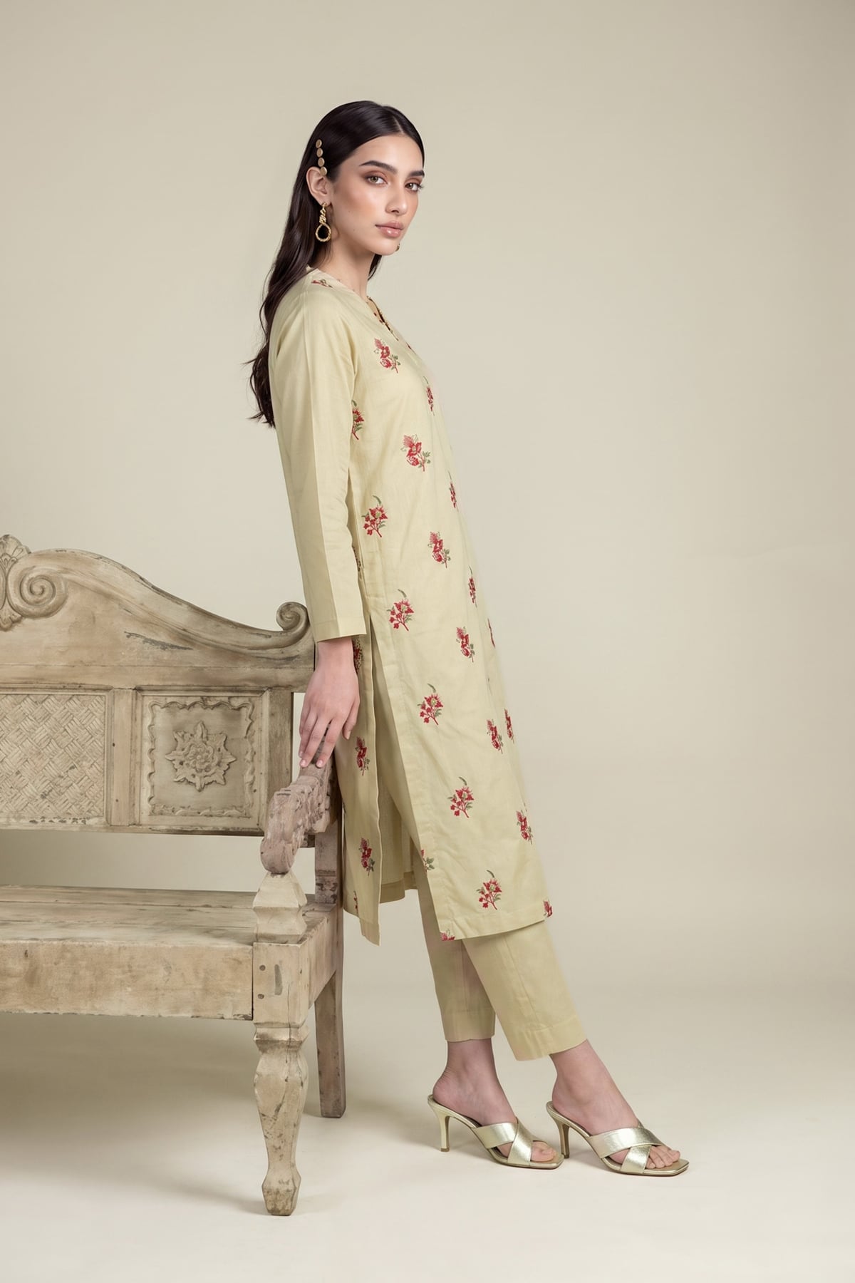 Embroidered Cambric Solid Cambric Pants - 1-26-102-A-F-VG