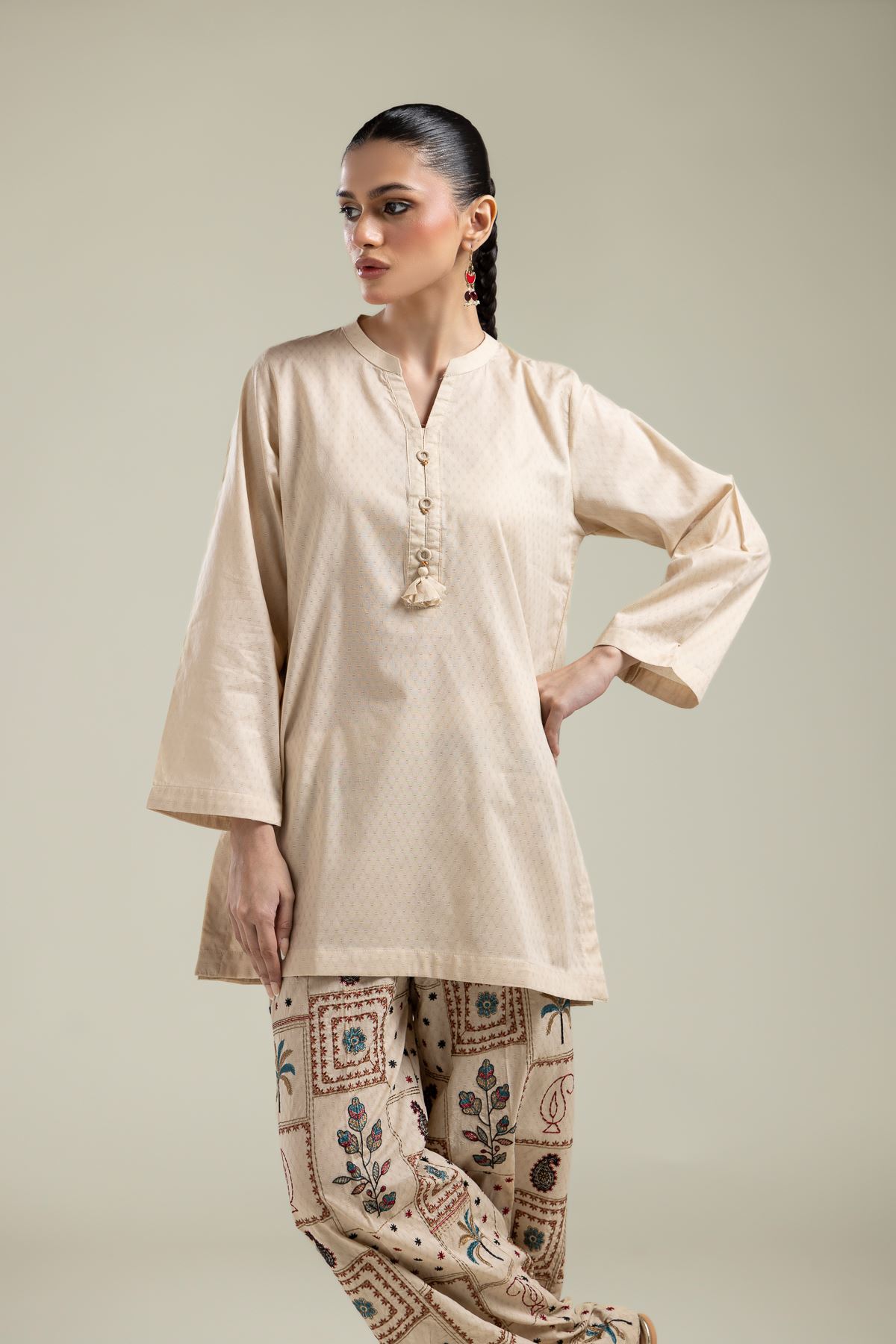 Embroidered Cotton Dobby Beige Cotton Kurta - 2-26-202-A-E-VG