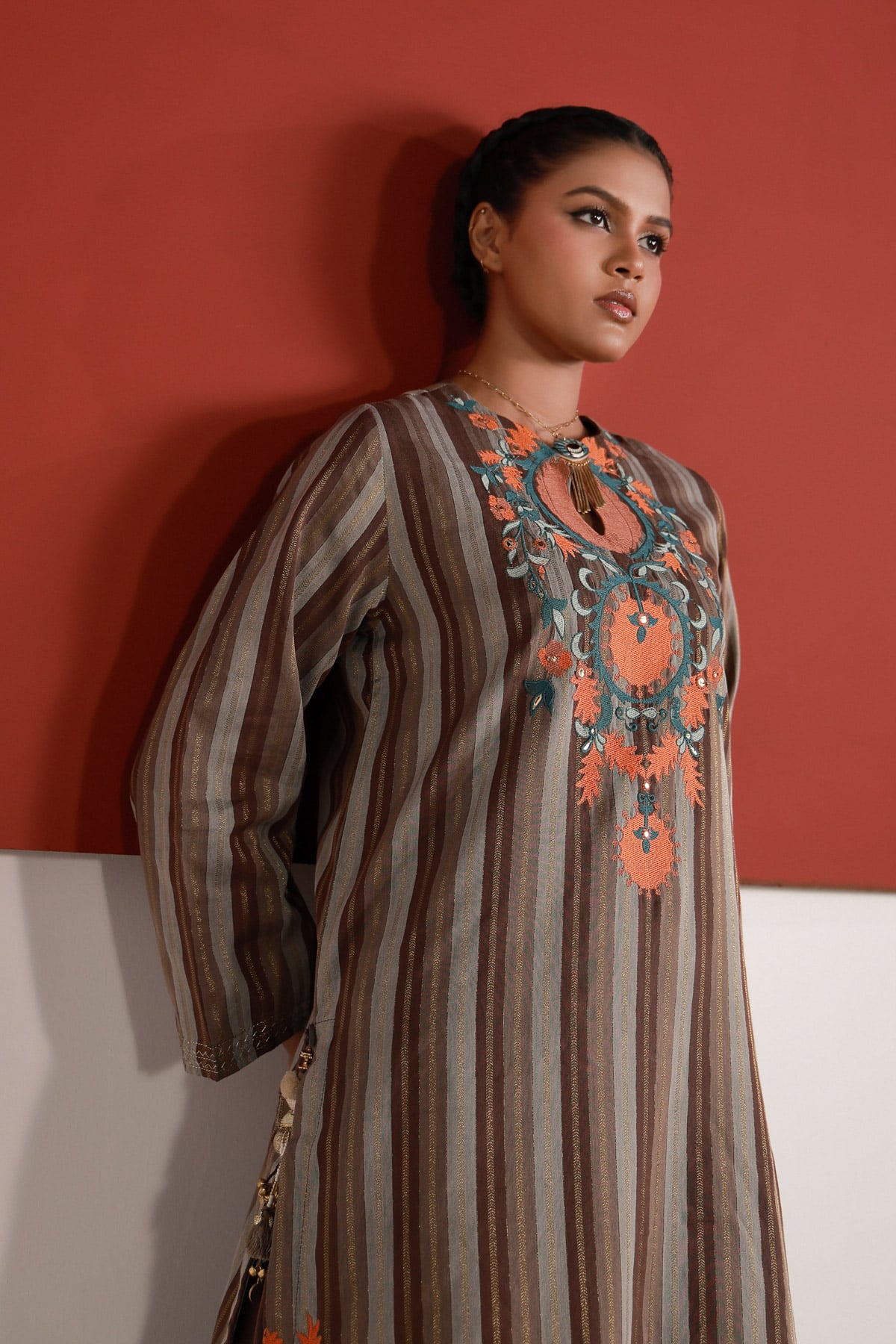 Yarn Dyed Embroidered Handwoven Kurta - 2-26-202-A-D-VG