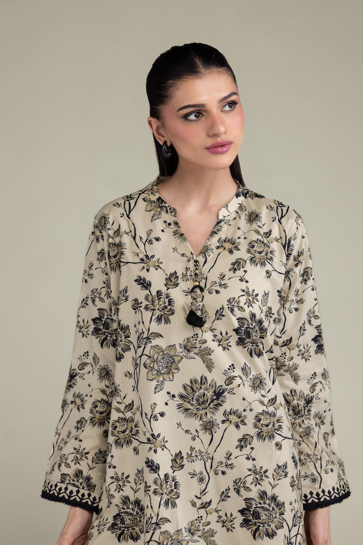 Printed Cotton Viscose Beige Floral Kurta - 1-26-213-A-B1-VG