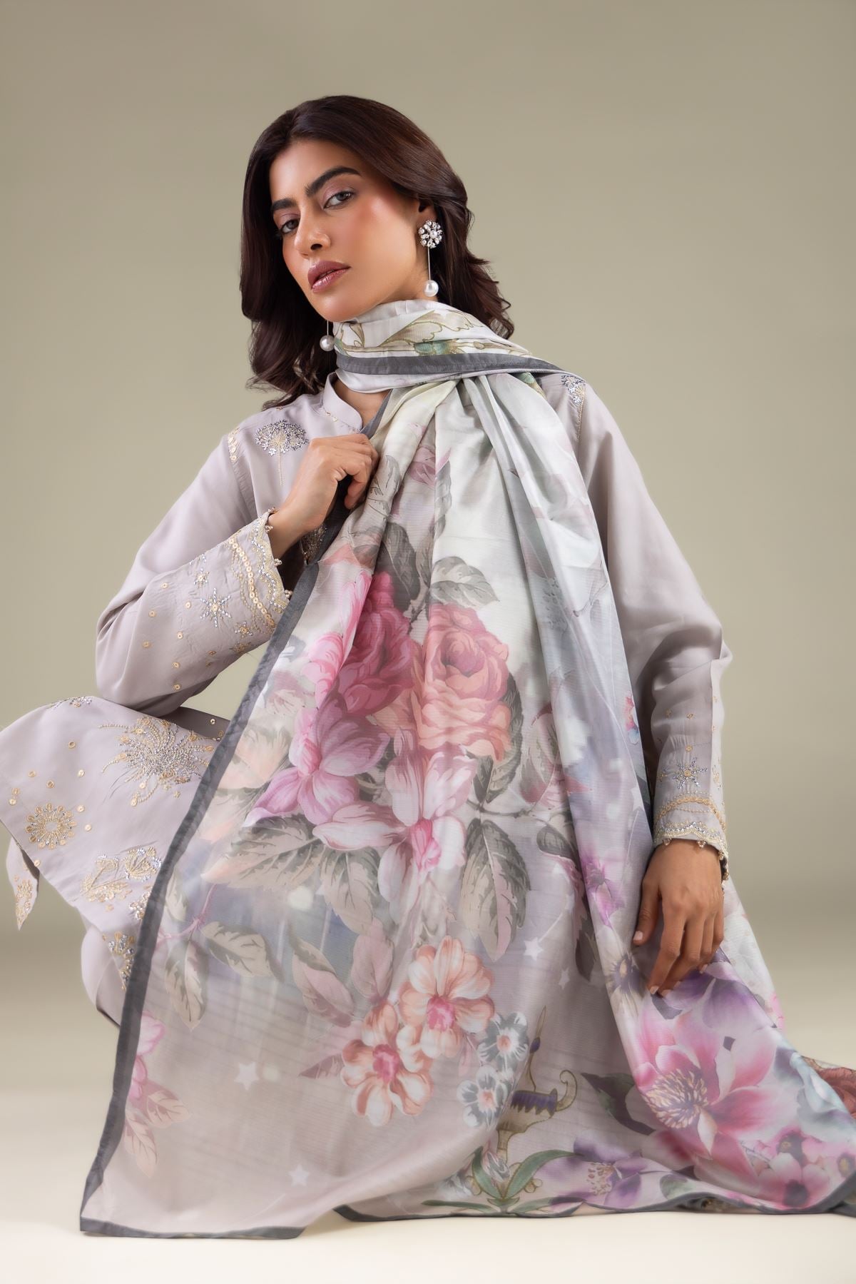 Embroidered Polyester Silk Floral Draped Dupatta - 2-26-101-A-D-VG
