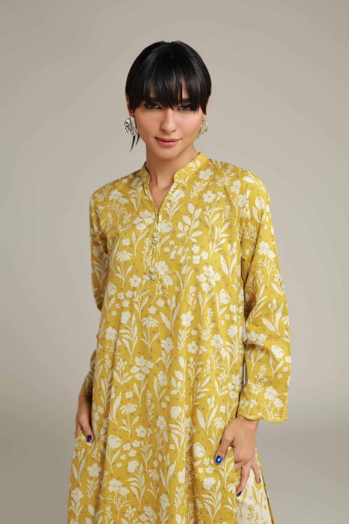 Embroidered Cotton Dobby Long Cotton Kurta - 12-26-115-F-E-VG