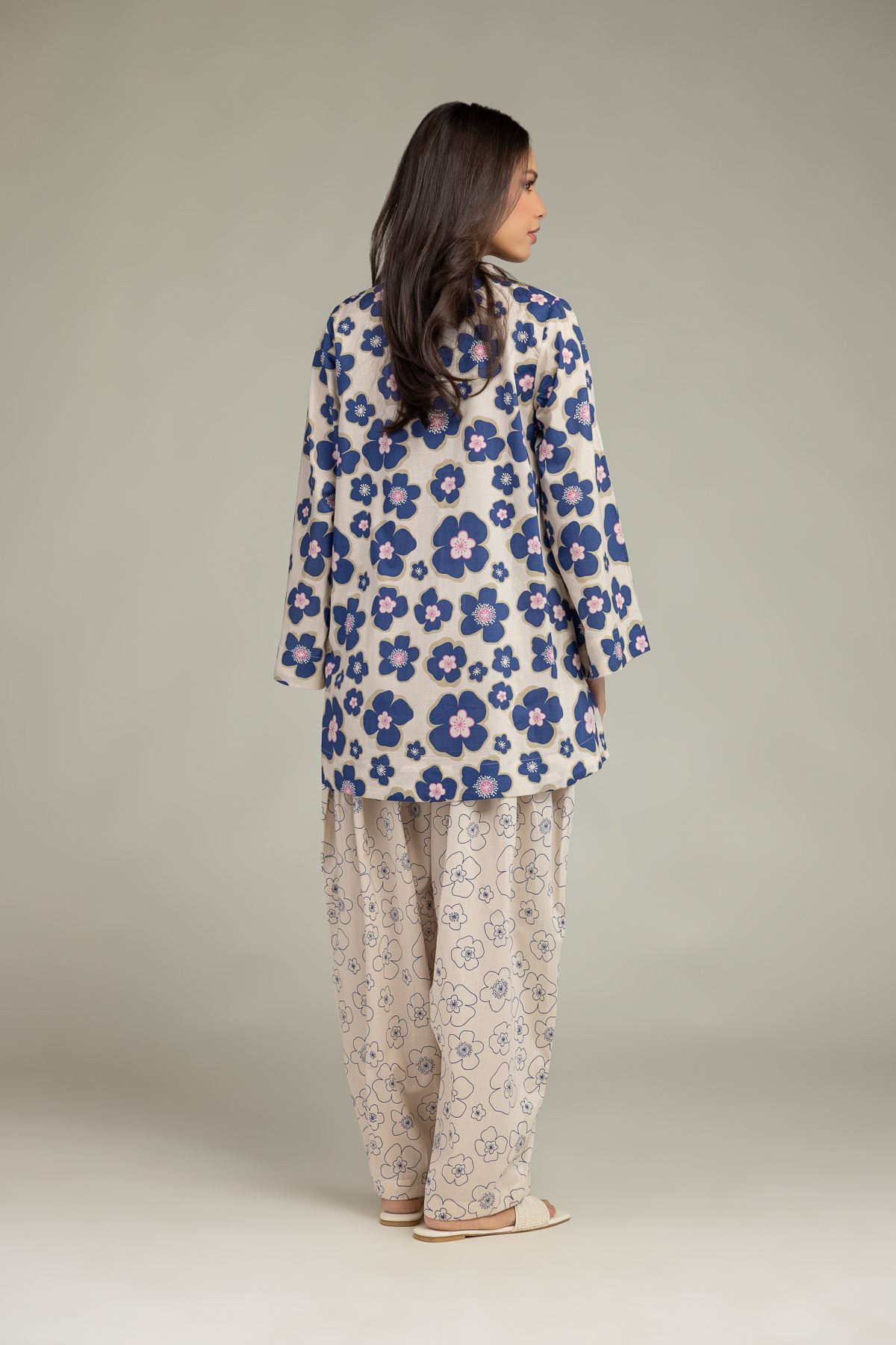 Printed Cambric Floral V-Neck Kurta - 5-26-105-F-A-VG